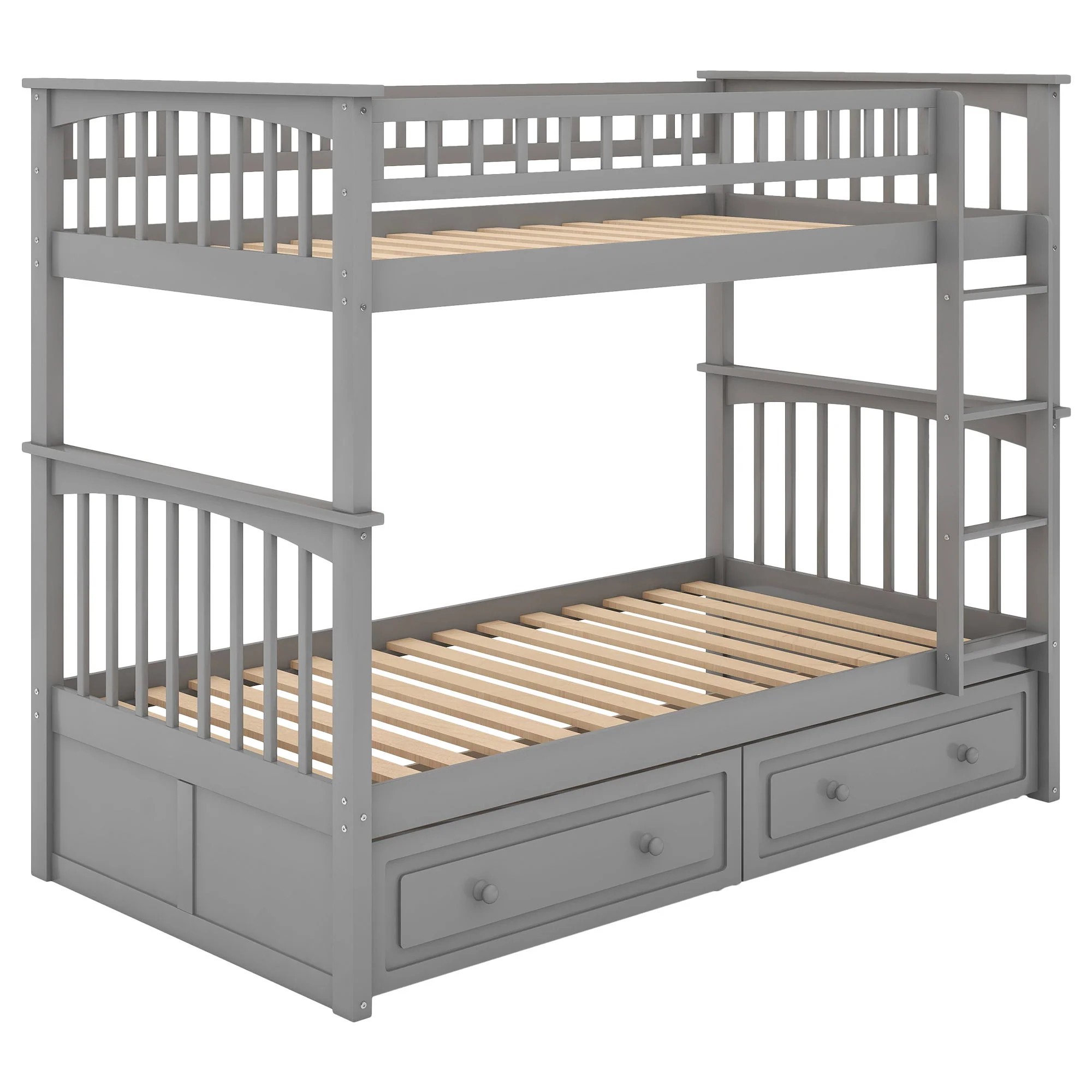 Twin Over Twin Bunk Bed With Drawers, Convertible Beds - Image 4