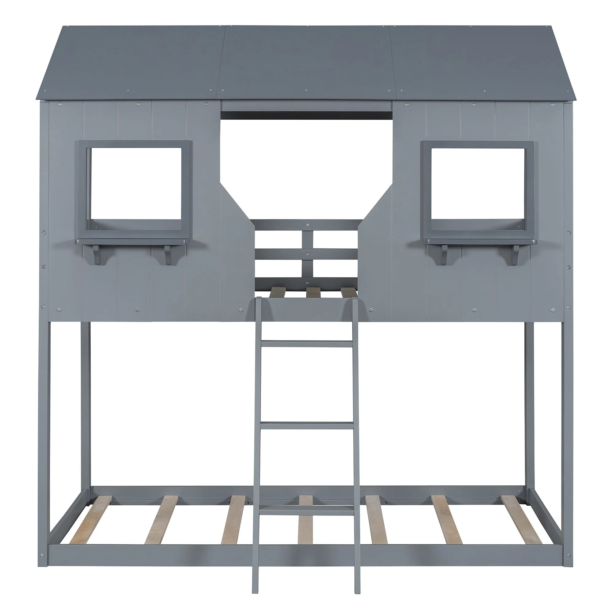 Twin Over Twin Bunk Bed With Roof, Window, Guardrail, Ladder - Image 6