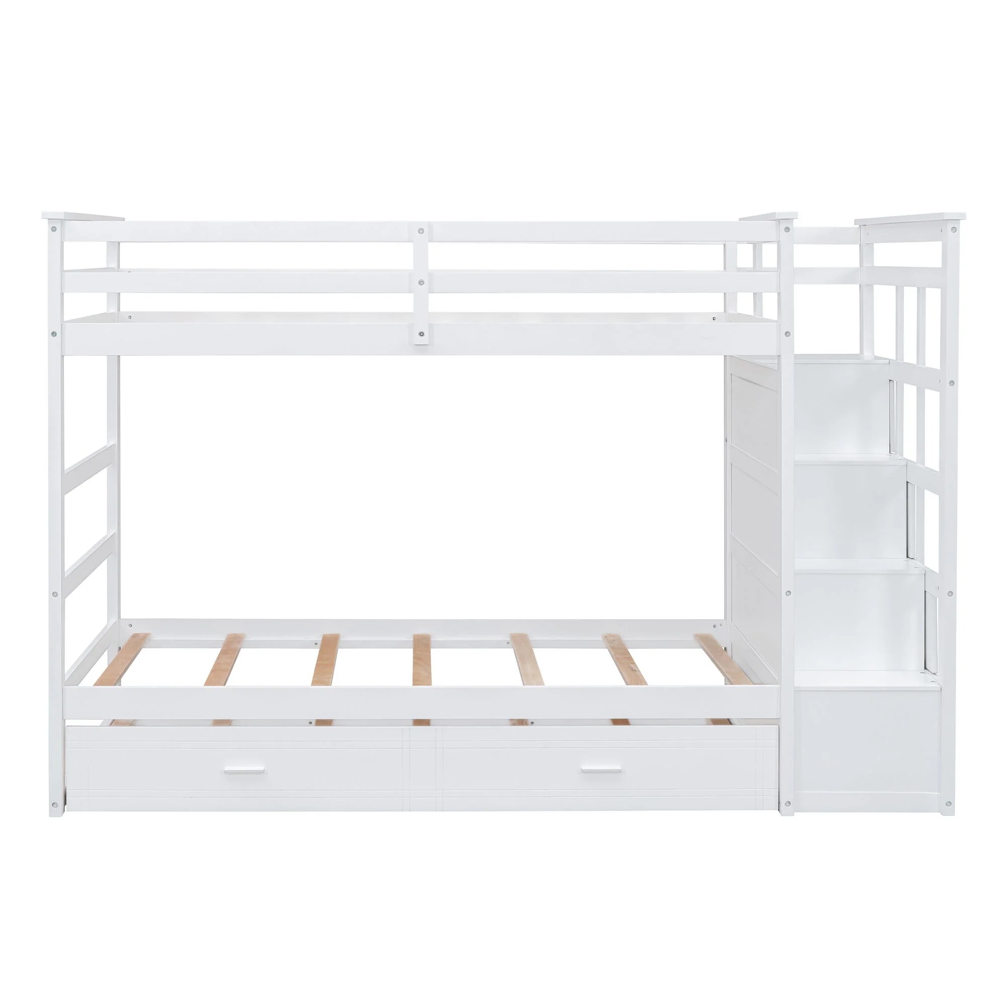 Twin Over Twin Bunk Bed With Trundle And Staircase - White - Image 6