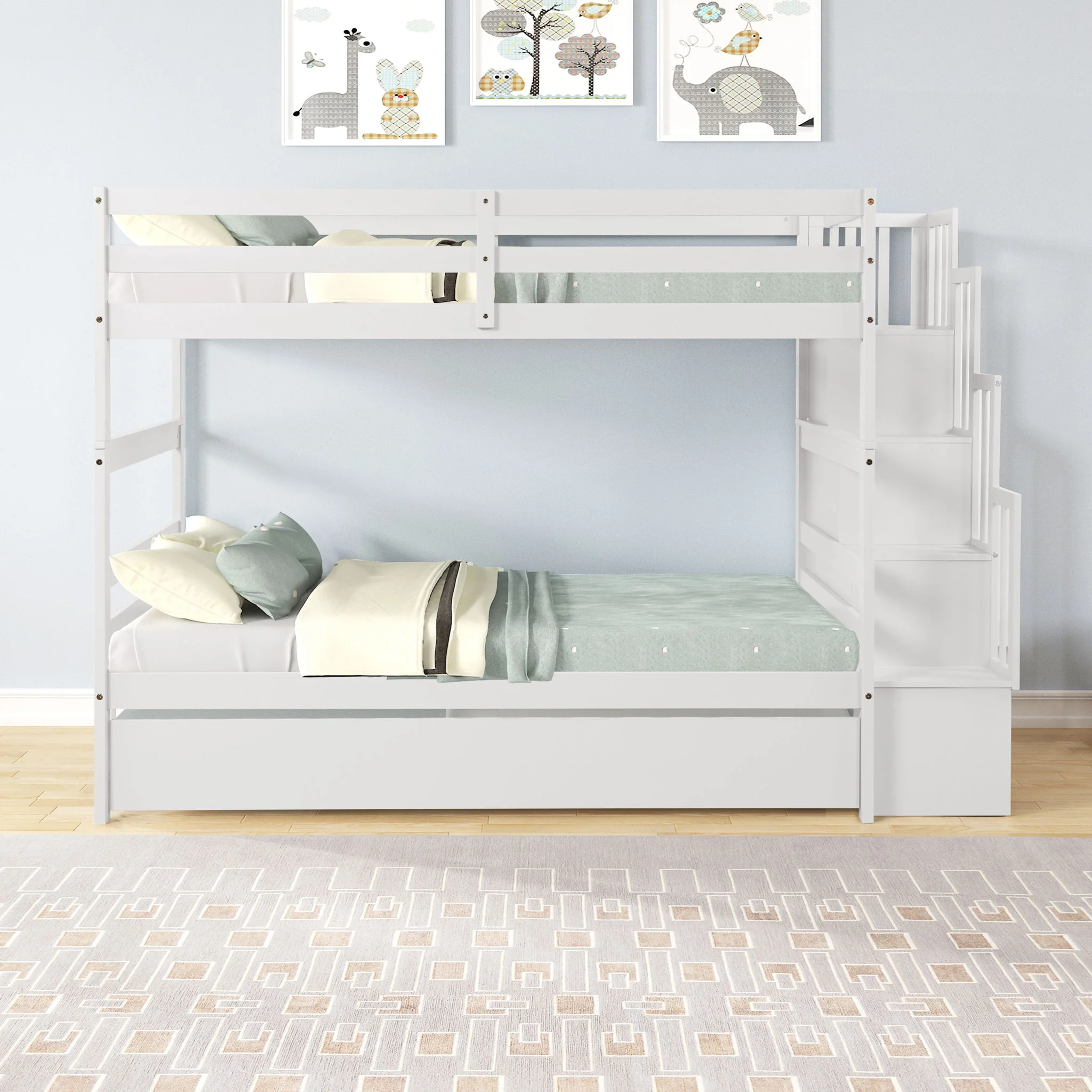 Twin Over Twin Bunk Beds With Twin Trundle And Stairway Storage Function - Image 8