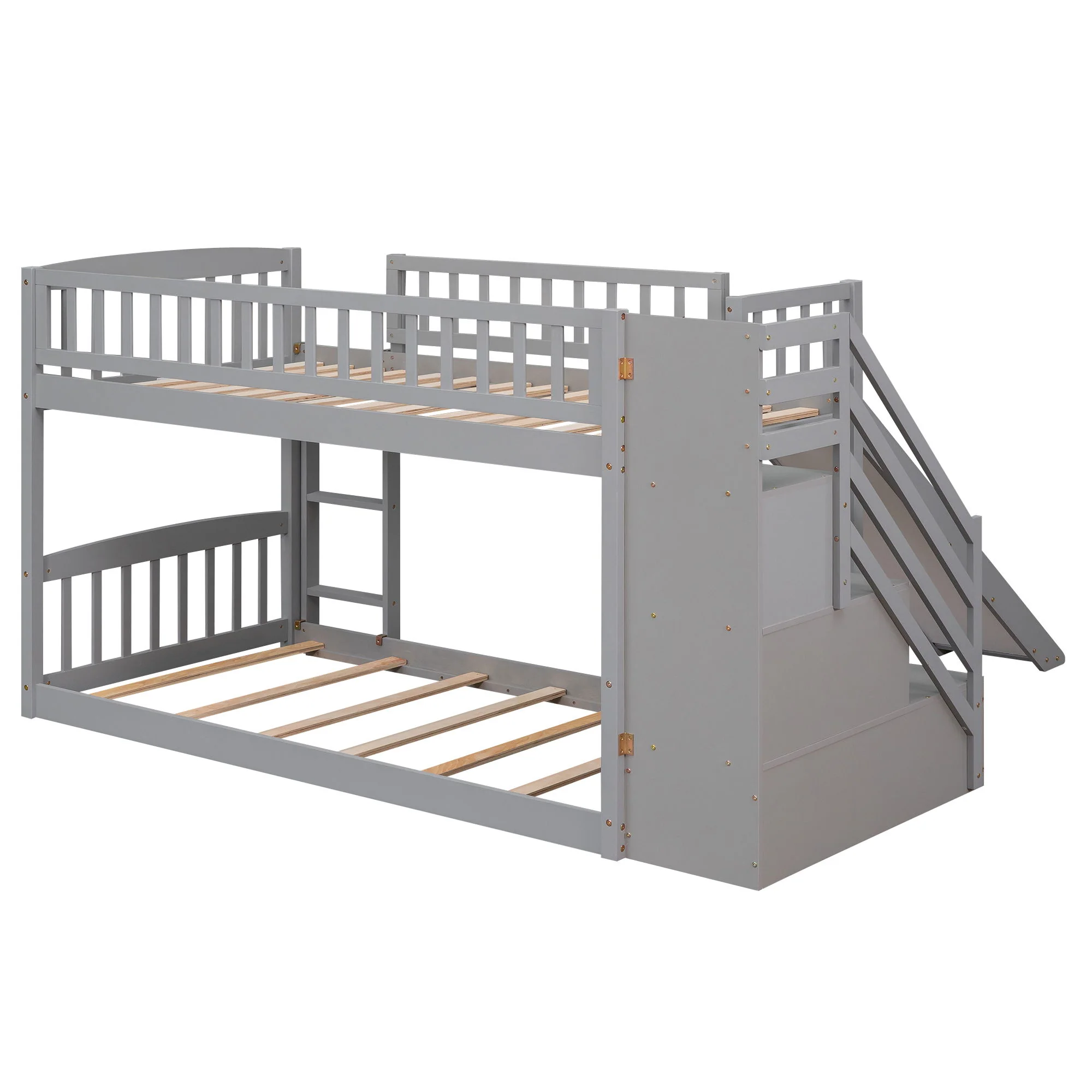Twin Over Twin Bunk Stairway Bed With 2 Drawers And Slide - Gray - Image 4