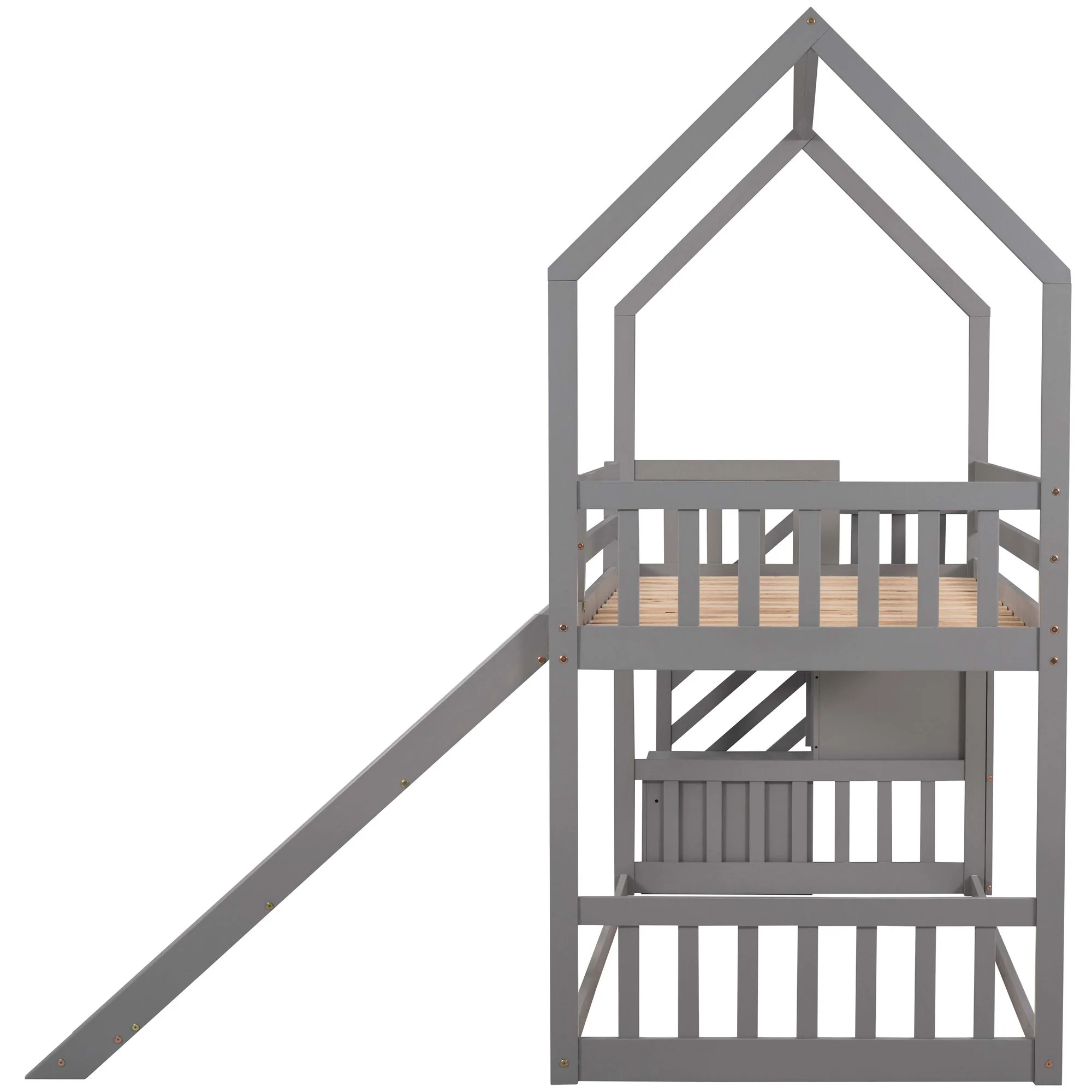 Twin Over Twin House Bunk Bed With Convertible Slide, Storage Staircase - Image 6