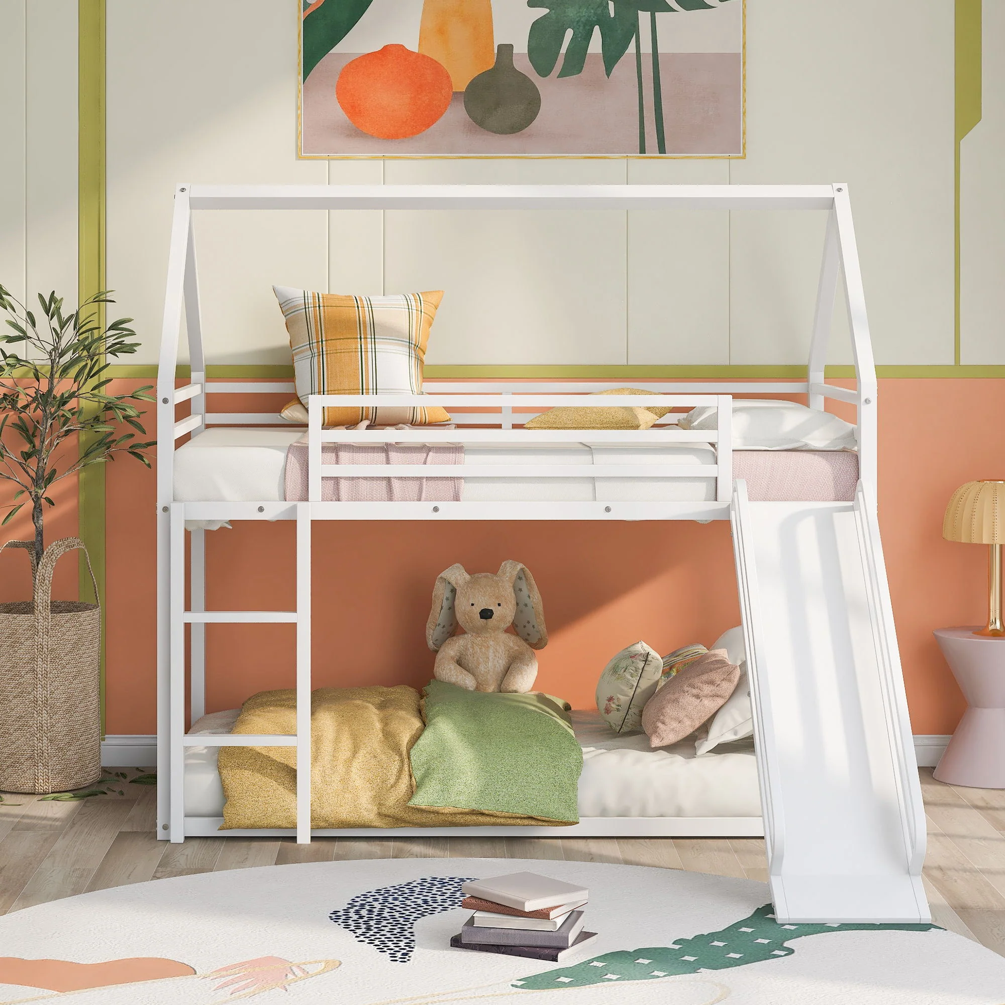 Twin Over Twin House Bunk Bed With Ladder And Slide - Image 7