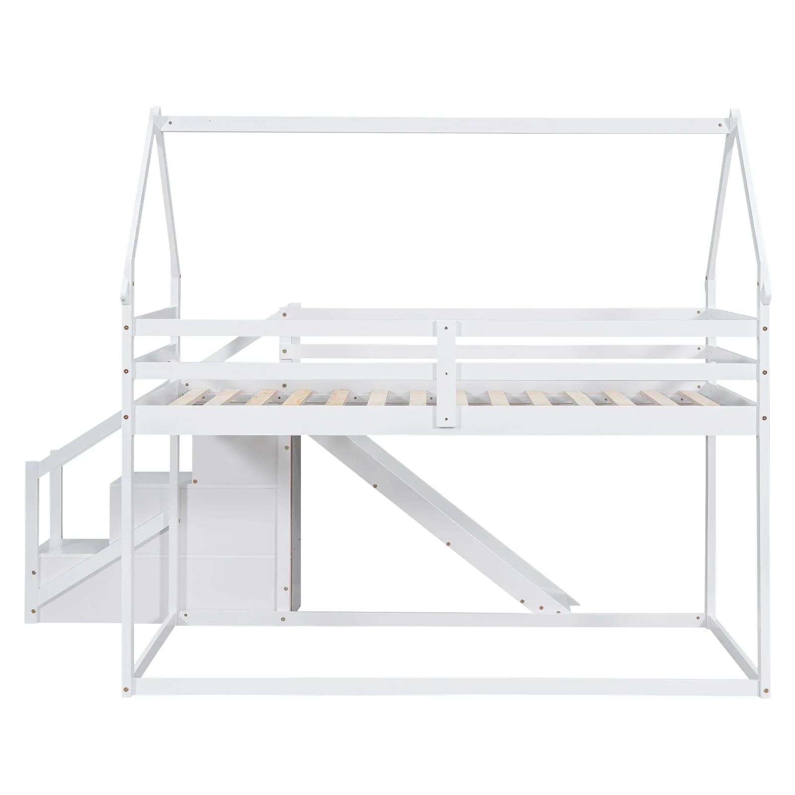 Twin Over Twin House Loft Or Bunk Bed With Slide And Staircase - Image 2