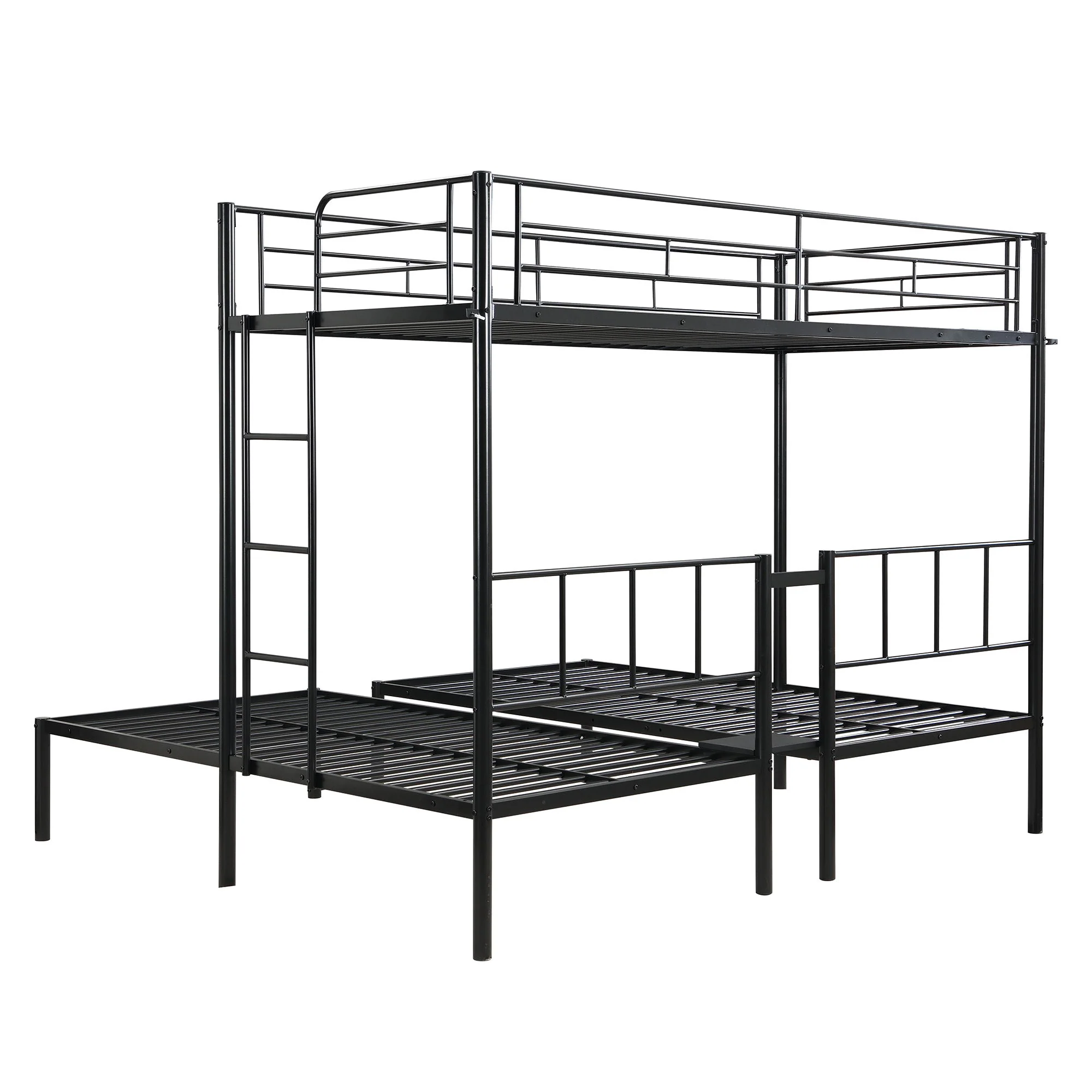 Twin Over Twin Over Twin Triple Bunk Bed With Safety Rails And Storage Shelf - Black - Image 9