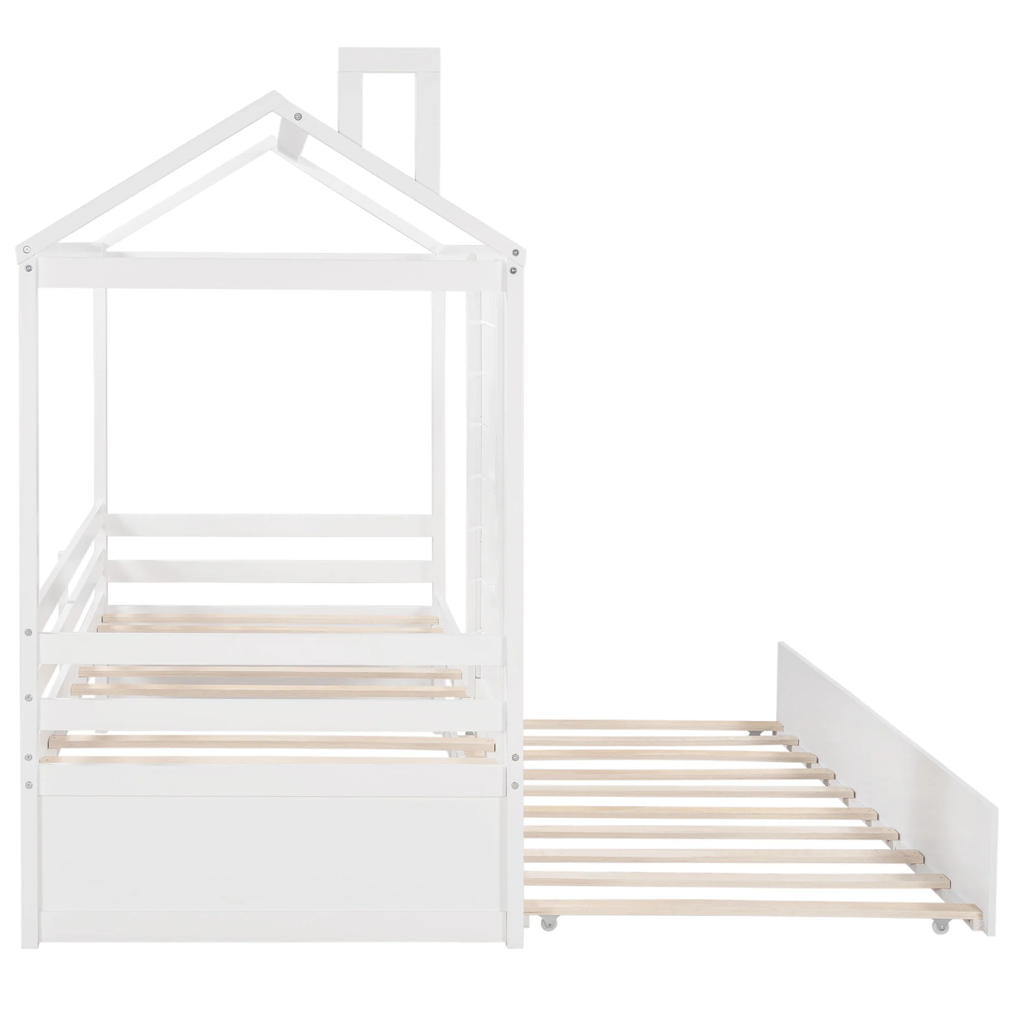 Twin Size Classic House Bed With Twin Size Trundle - White - Image 9