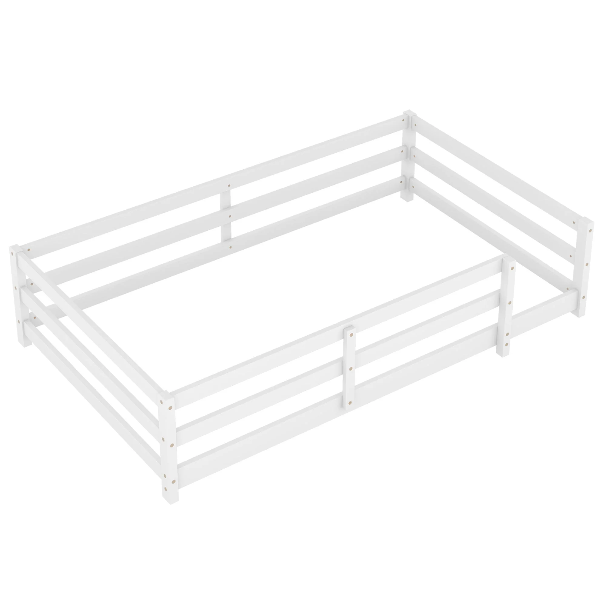 Twin Size Montessori Floor Bed With Fence - White - Image 5