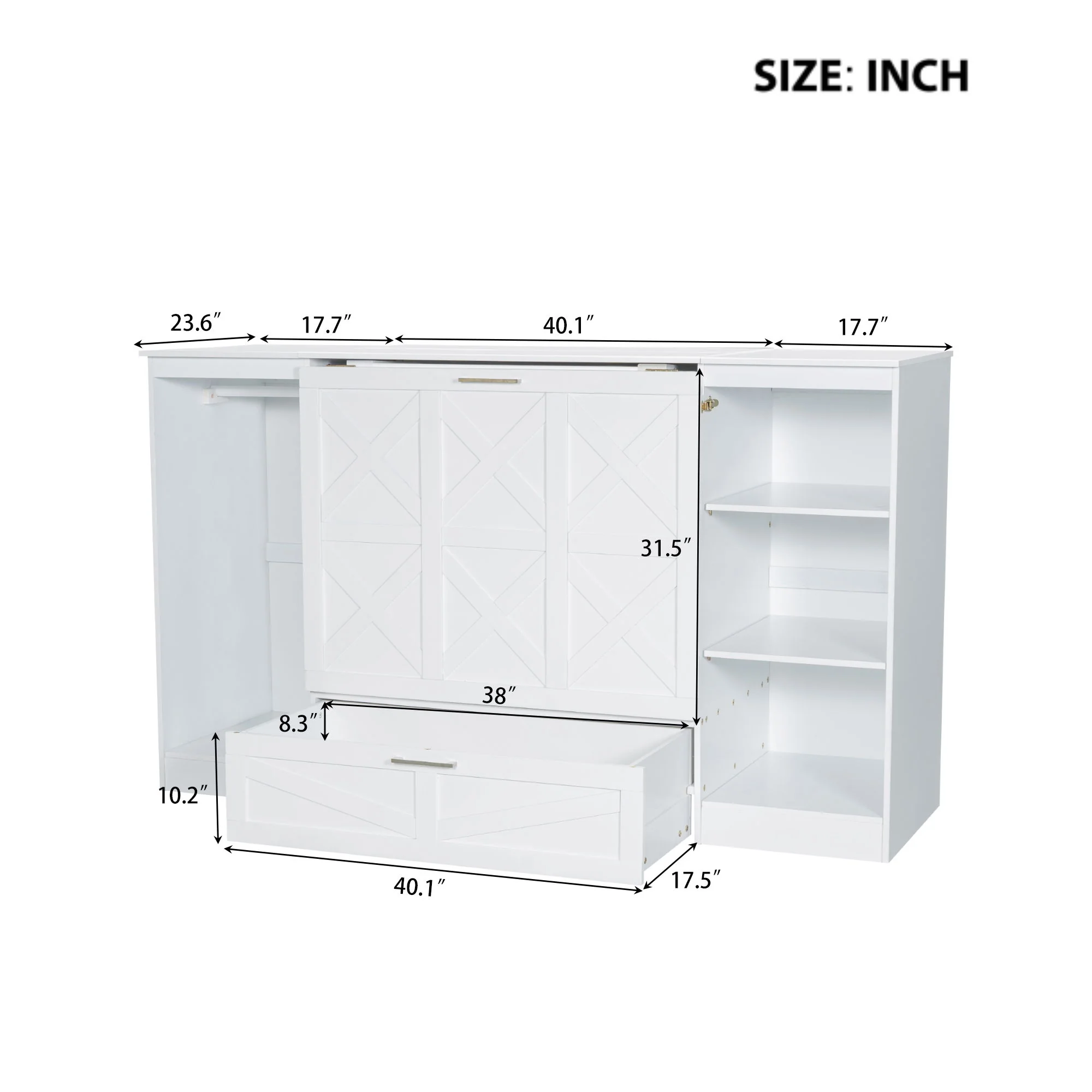 Twin Size Murphy Bed With Bedside Shelves And Wardrobe - White - Image 5