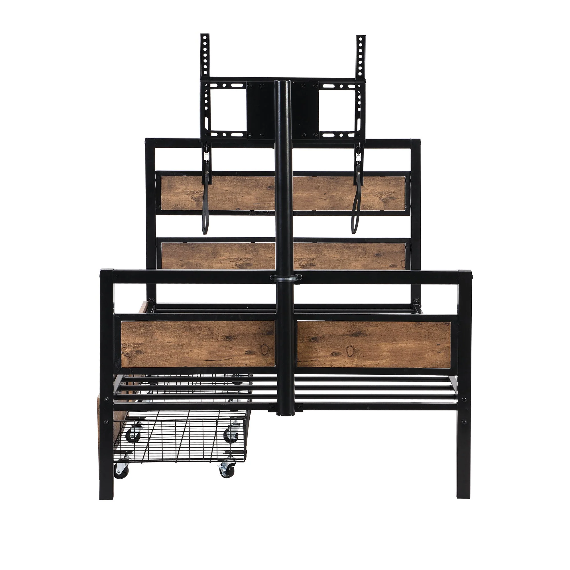 Twin Size Platform Bed With Headboard And Footboard, 2 Storage Drawers And Rotatable TV Stand - Black - Image 2