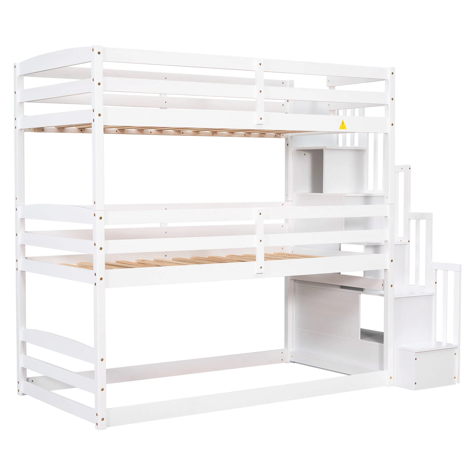 Twin Size Triple Bunk Bed With Storage Staircase, Separate Design - White - Image 6