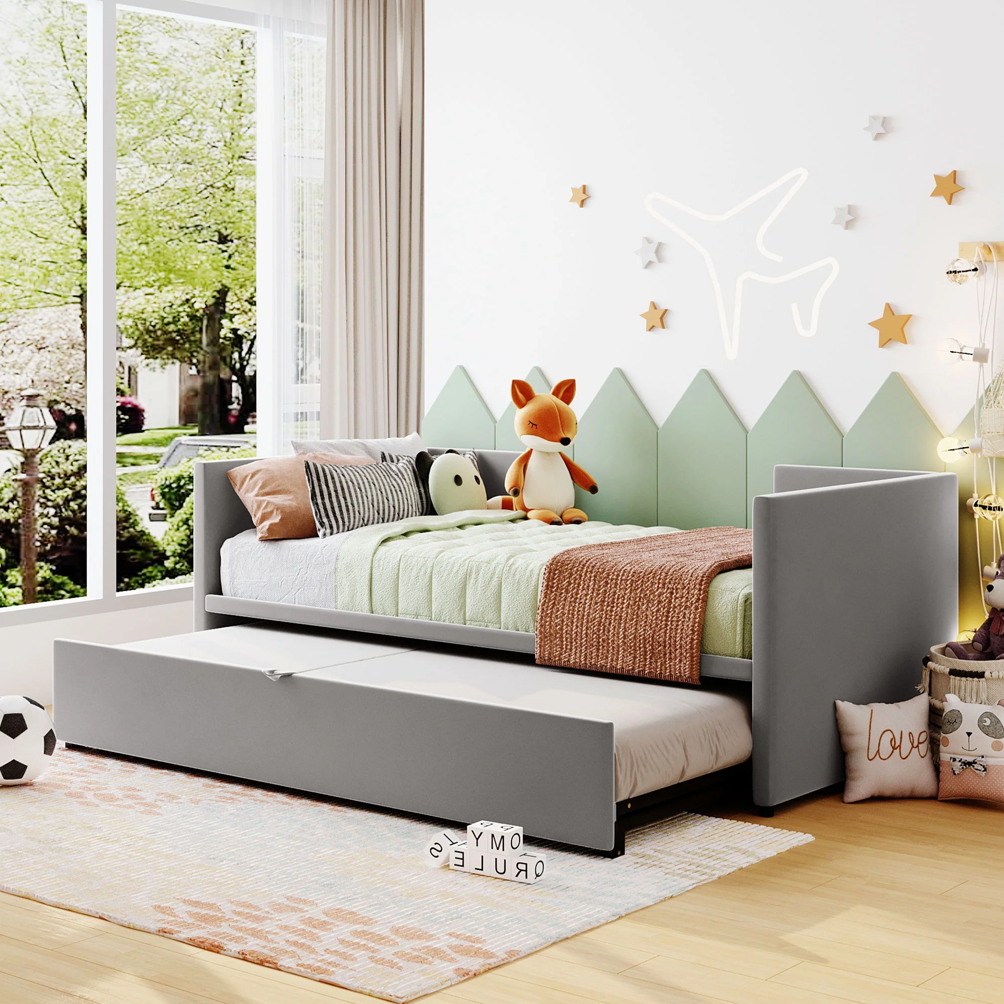 Twin Size Upholstered Daybed With Pop Up Trundle - Image 25