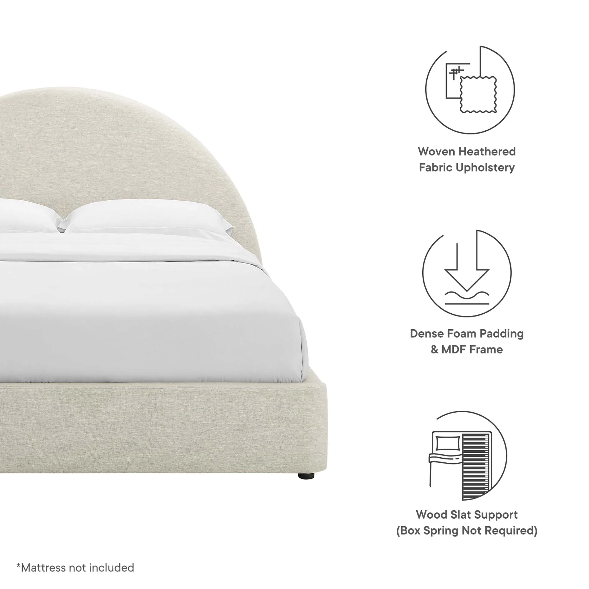 Upholstered Arched Platform Bed with Heathered Fabric - Image 32