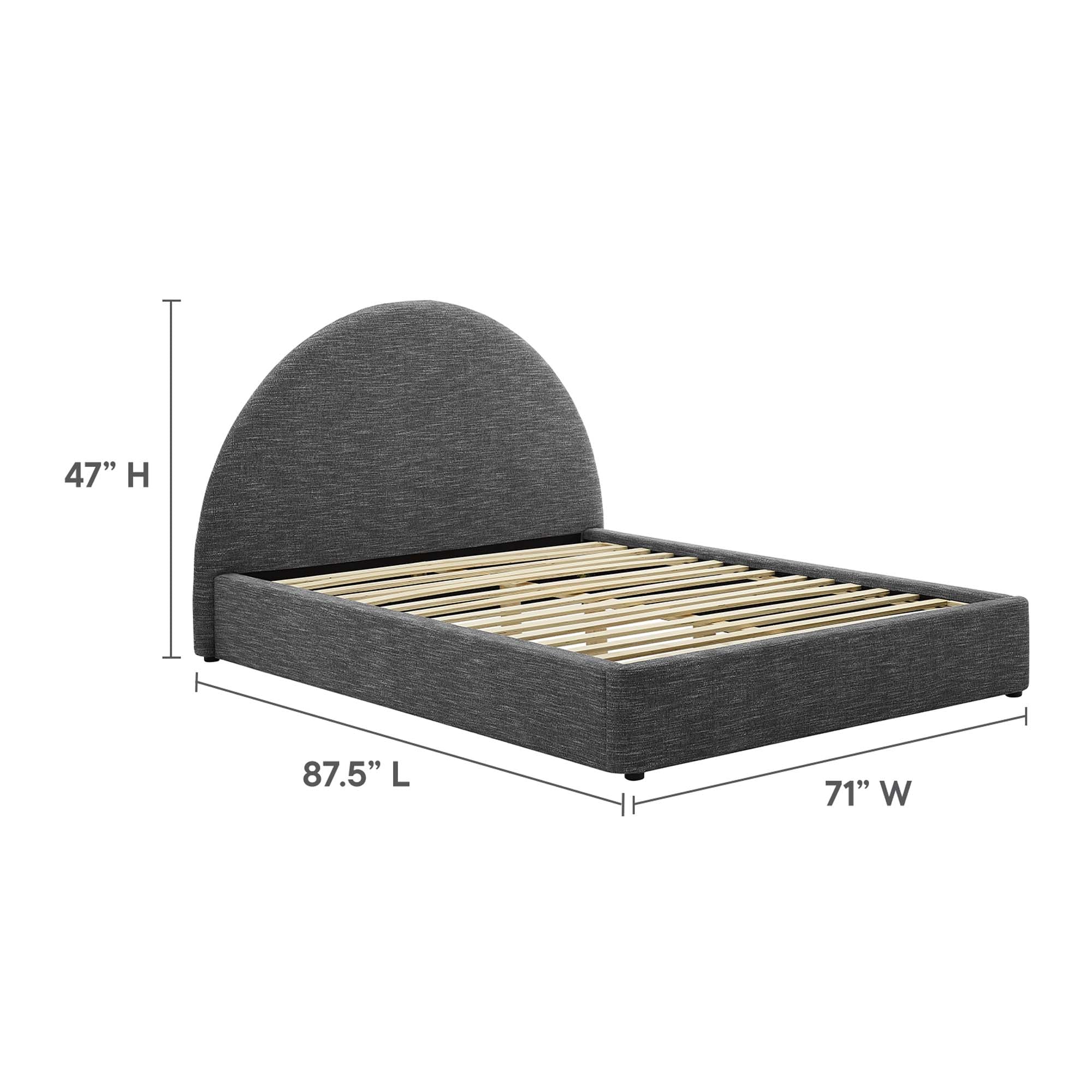 Upholstered Arched Platform Bed with Heathered Fabric - Image 43