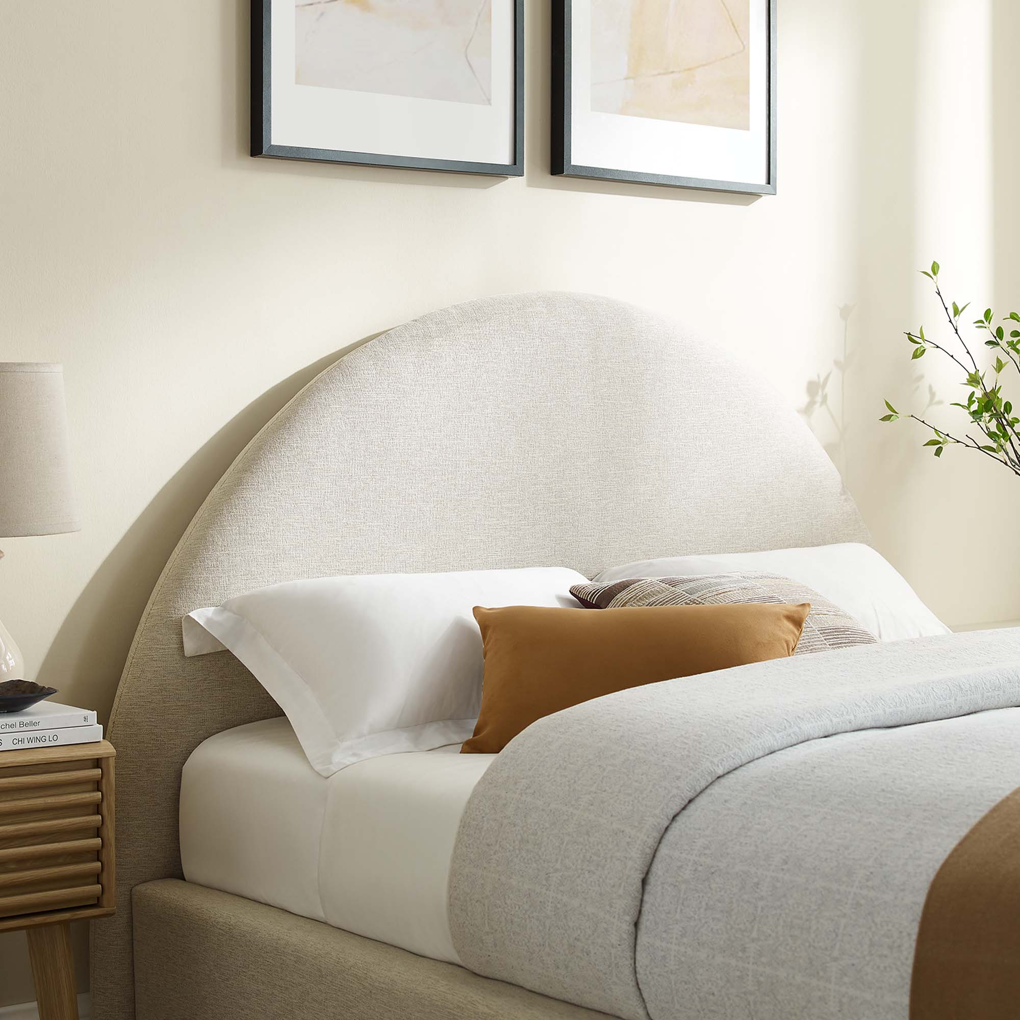 Upholstered Arched Platform Bed with Heathered Fabric - Image 48