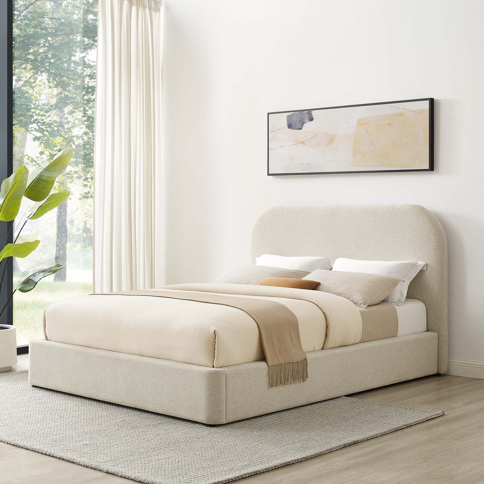 Upholstered Curved Platform Bed with Heathered Fabric - Image 35