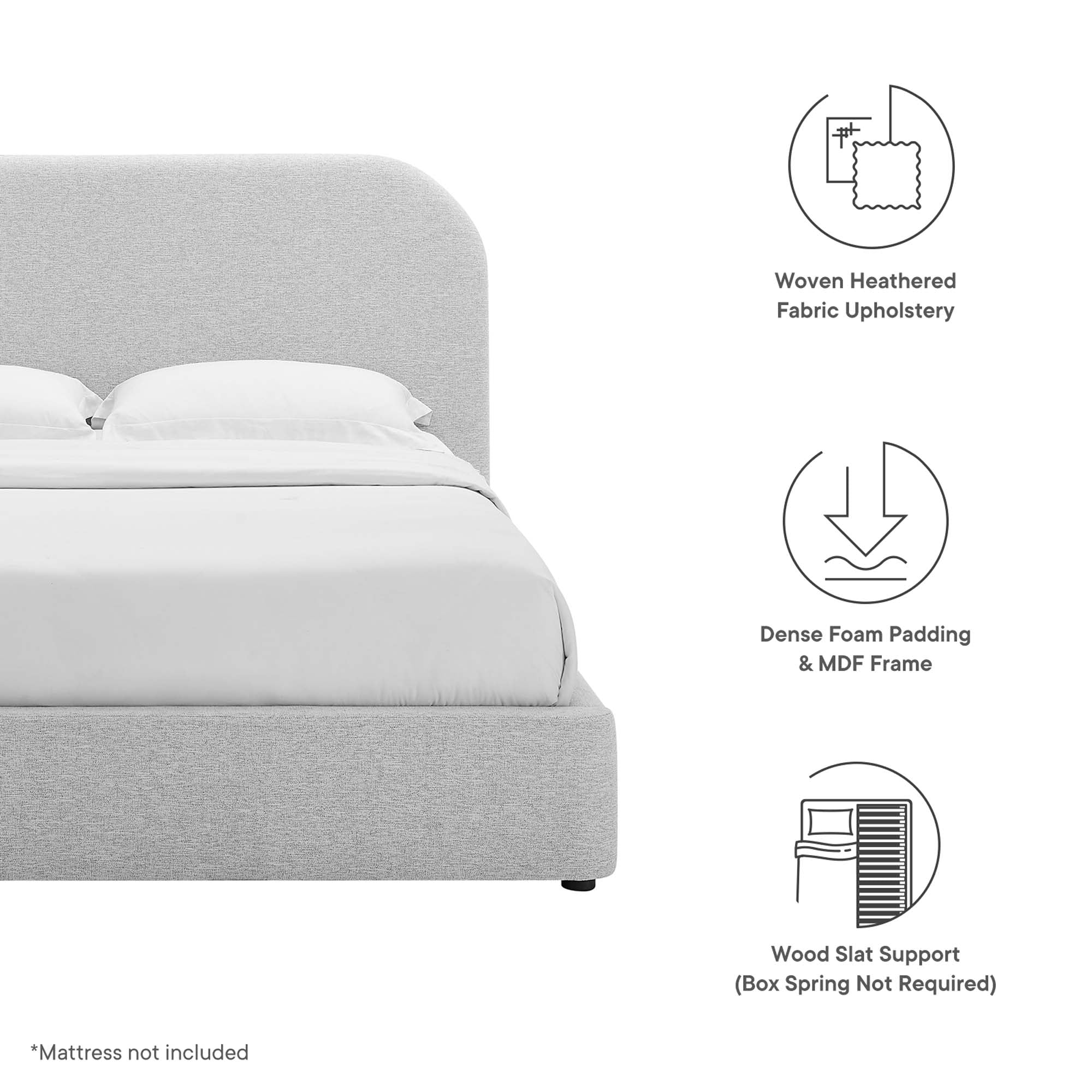 Upholstered Curved Platform Bed with Heathered Fabric - Image 38