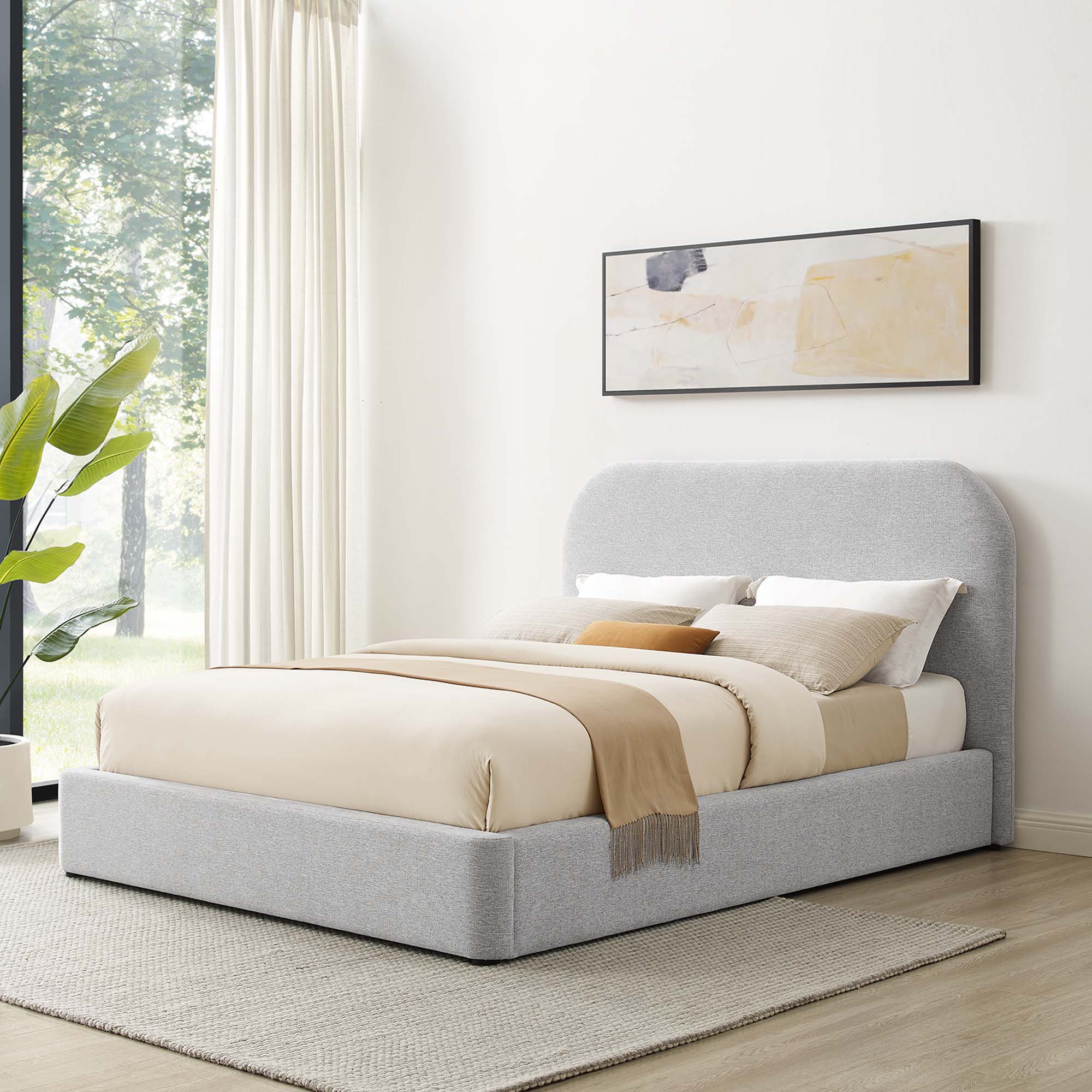 Upholstered Curved Platform Bed with Heathered Fabric - Image 40