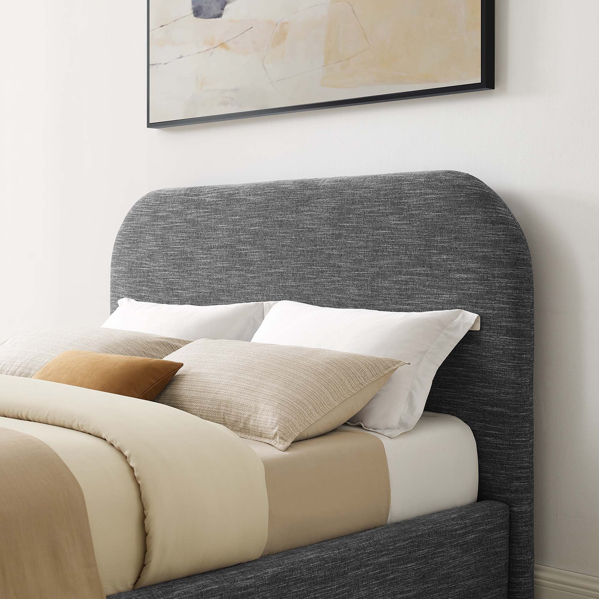 Upholstered Curved Platform Bed with Heathered Fabric - Image 45