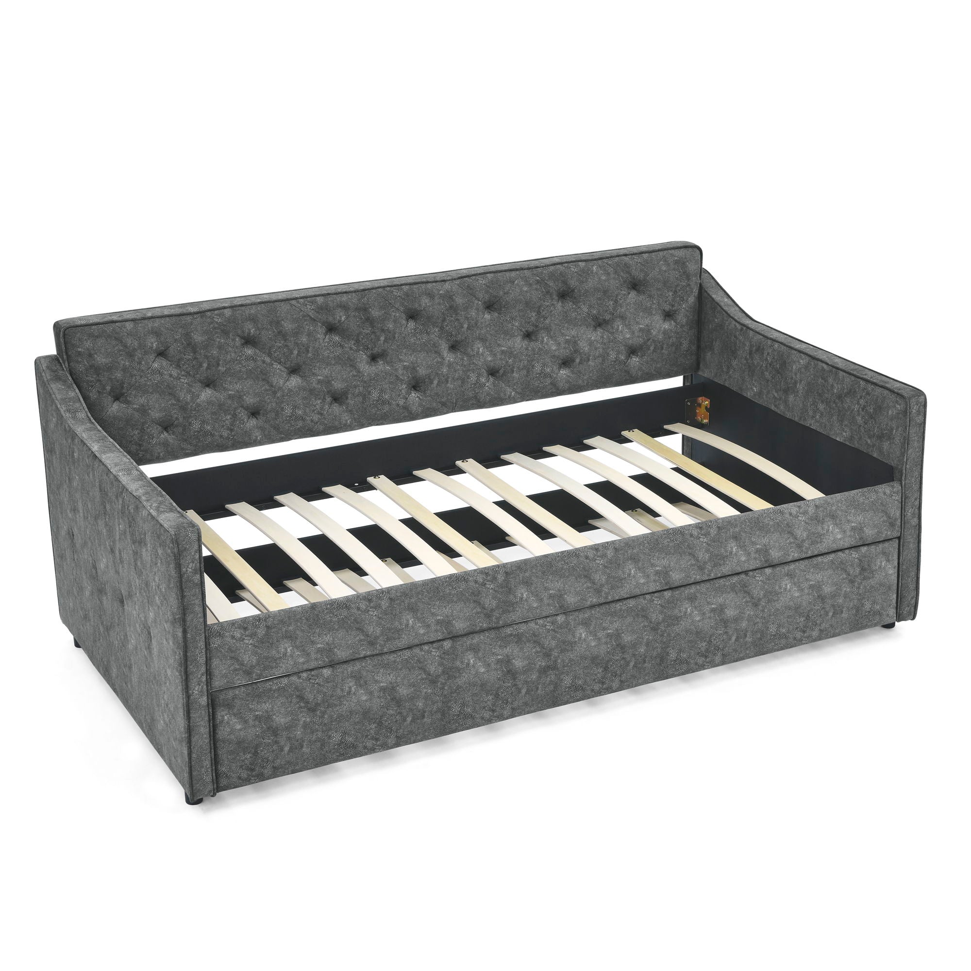 Twin Upholstered Daybed With Trundle, Waved Arms - Gray - Image 7