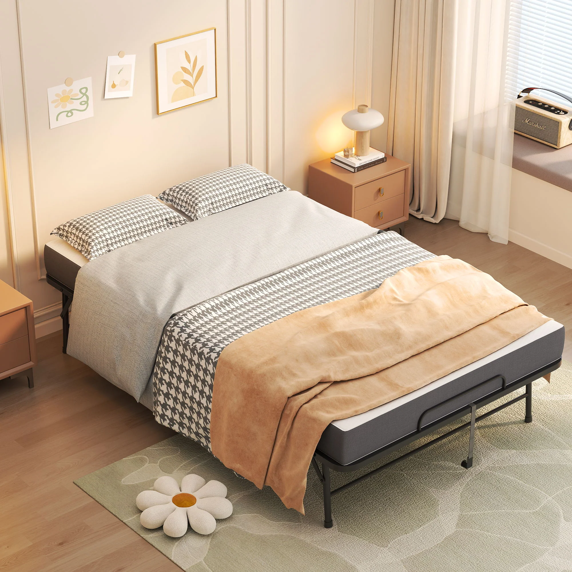 Twin Wide Folding Bed For Tall People, Extra Long & Wide Rollaway With Memory Foam, Heavy-Duty - Black - Image 6