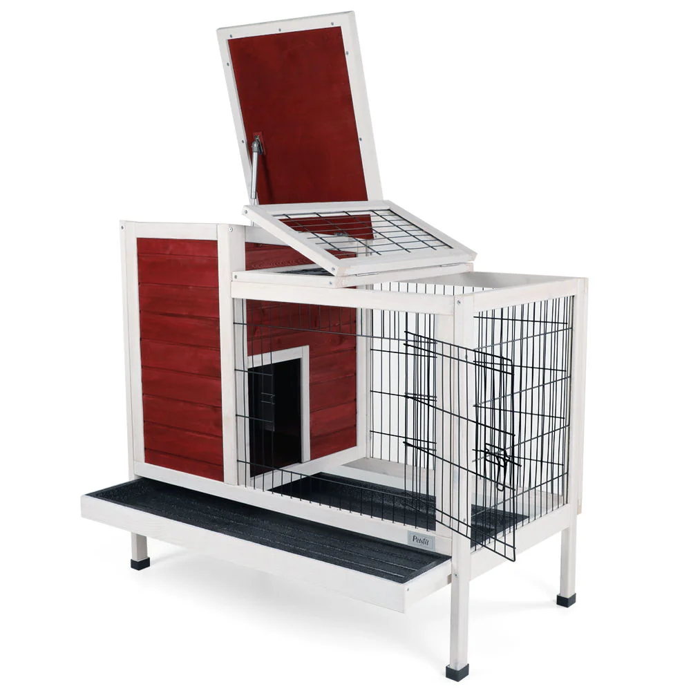 Two Tier Wooden Indoor / Outdoor Rabbit Cage For Small Animals With Runway And Leak-Proof Plastic Tray - Image 14