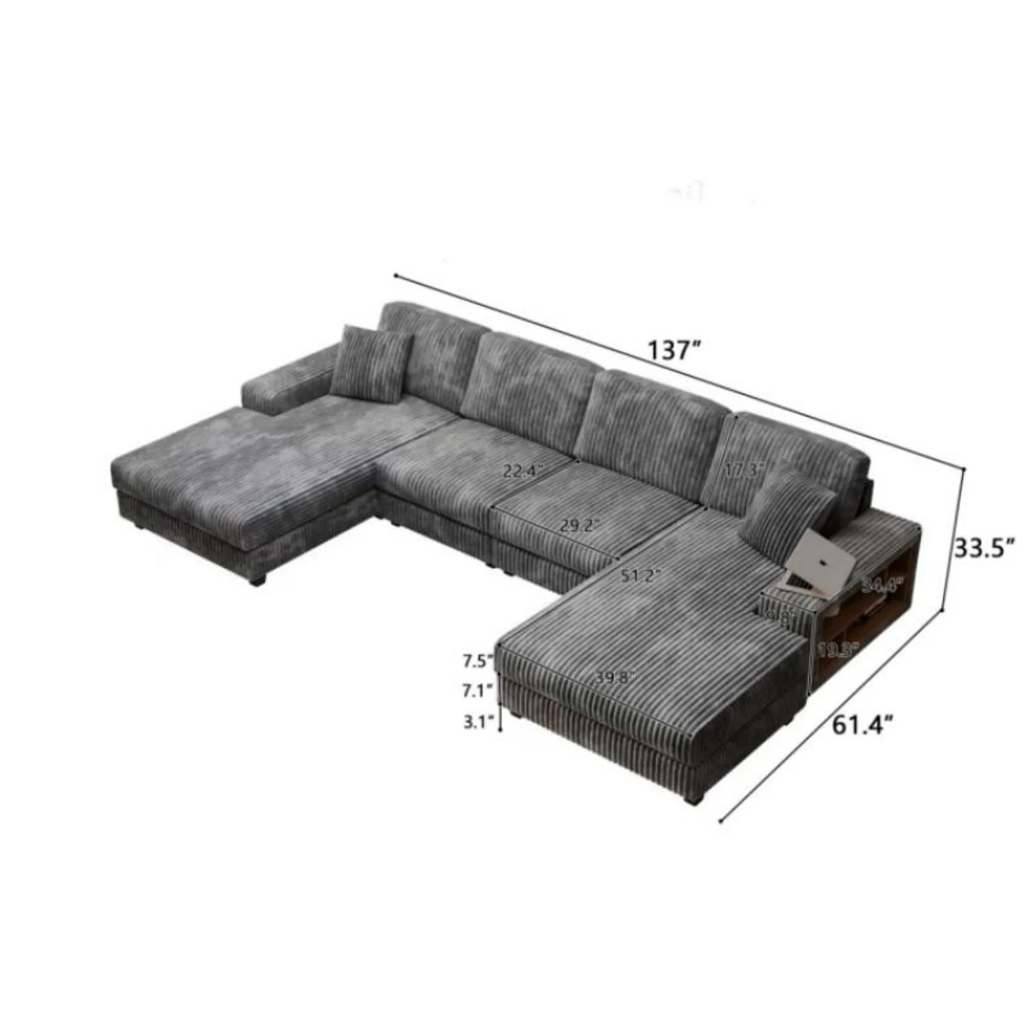 U-Shaped Convertible Sofa, 4 Seater Large Living Room Lounge - Image 15