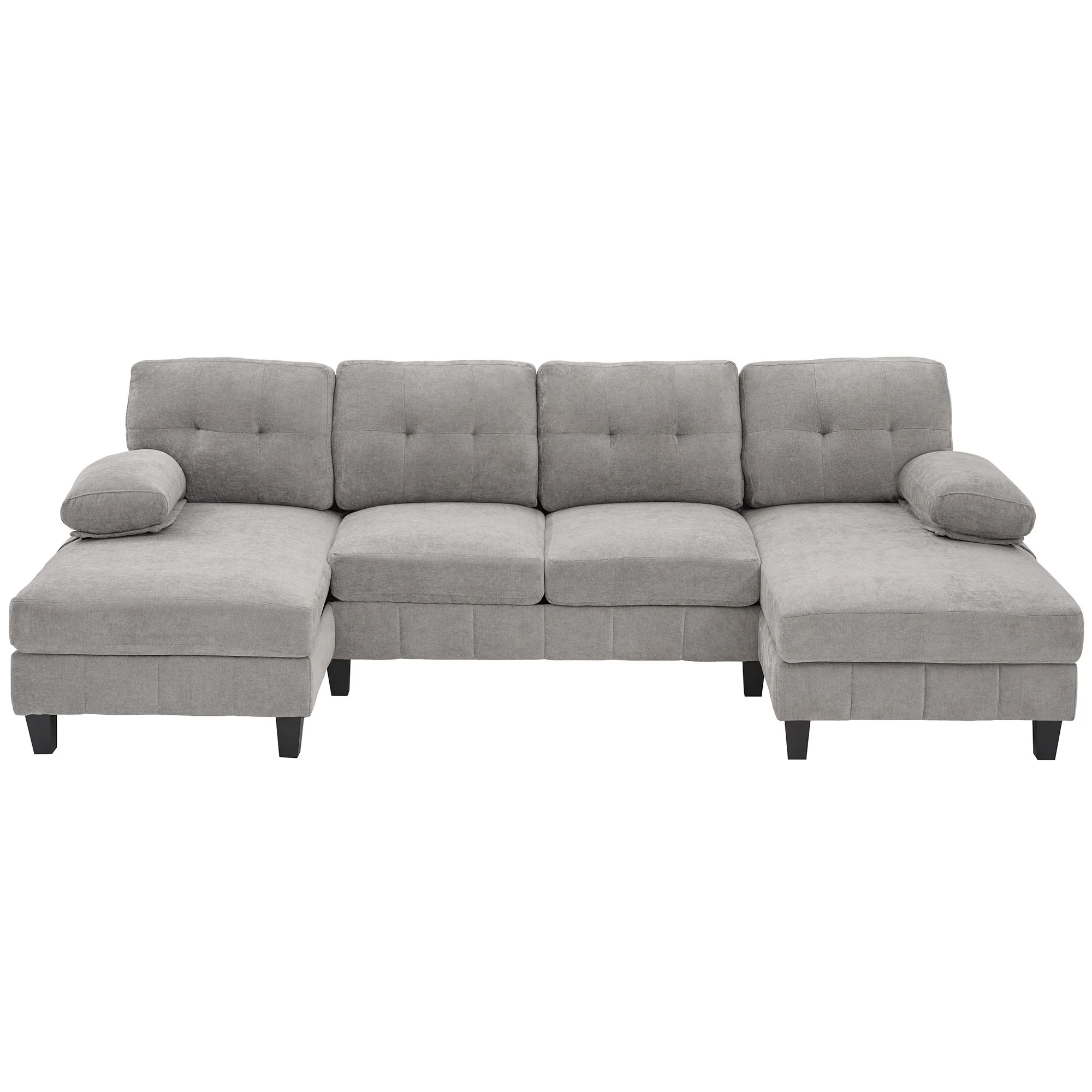 U-Shaped Sectional Sofa 103.5" Fabric Couch With Dual Chaise Lounges, Storage Pockets, Armrest Pillows - Image 2