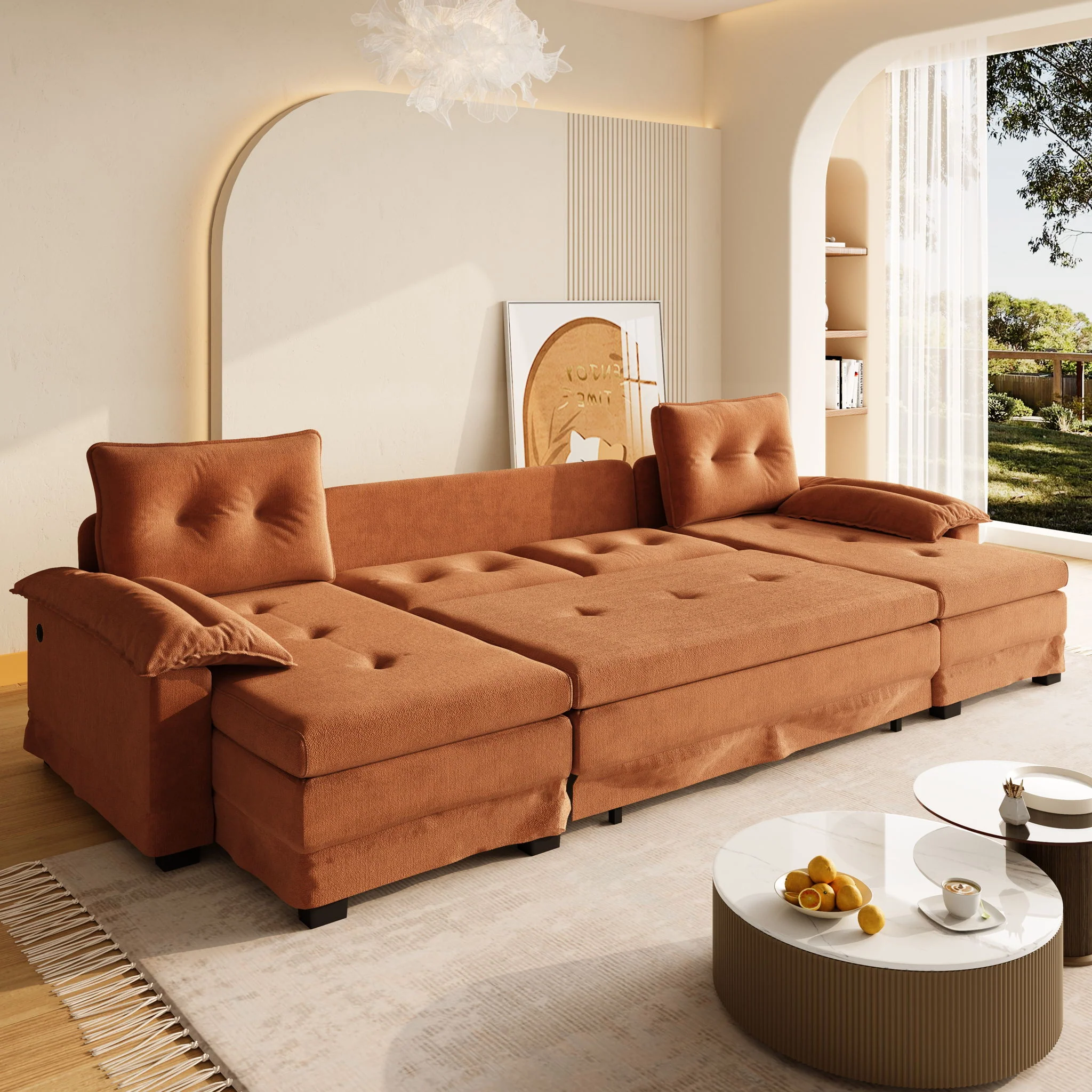 U-Shaped Sleeper Sofa With Pull Out Bed, Removable Armrests & USB Ports For Living Room - Image 18