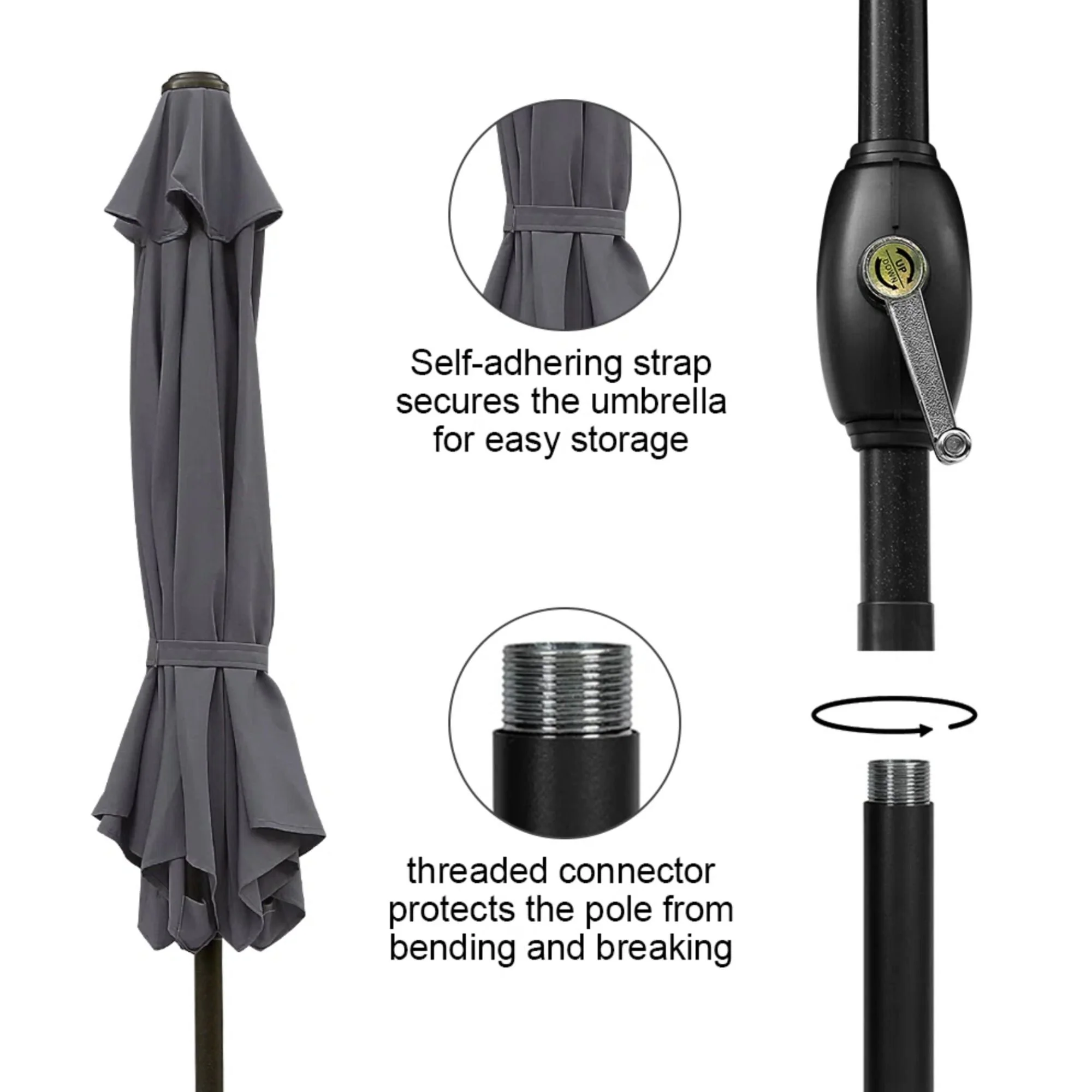 Umbrella With Crank Lift & Tilt, UV-Resistant Canopy For Patio - Image 35