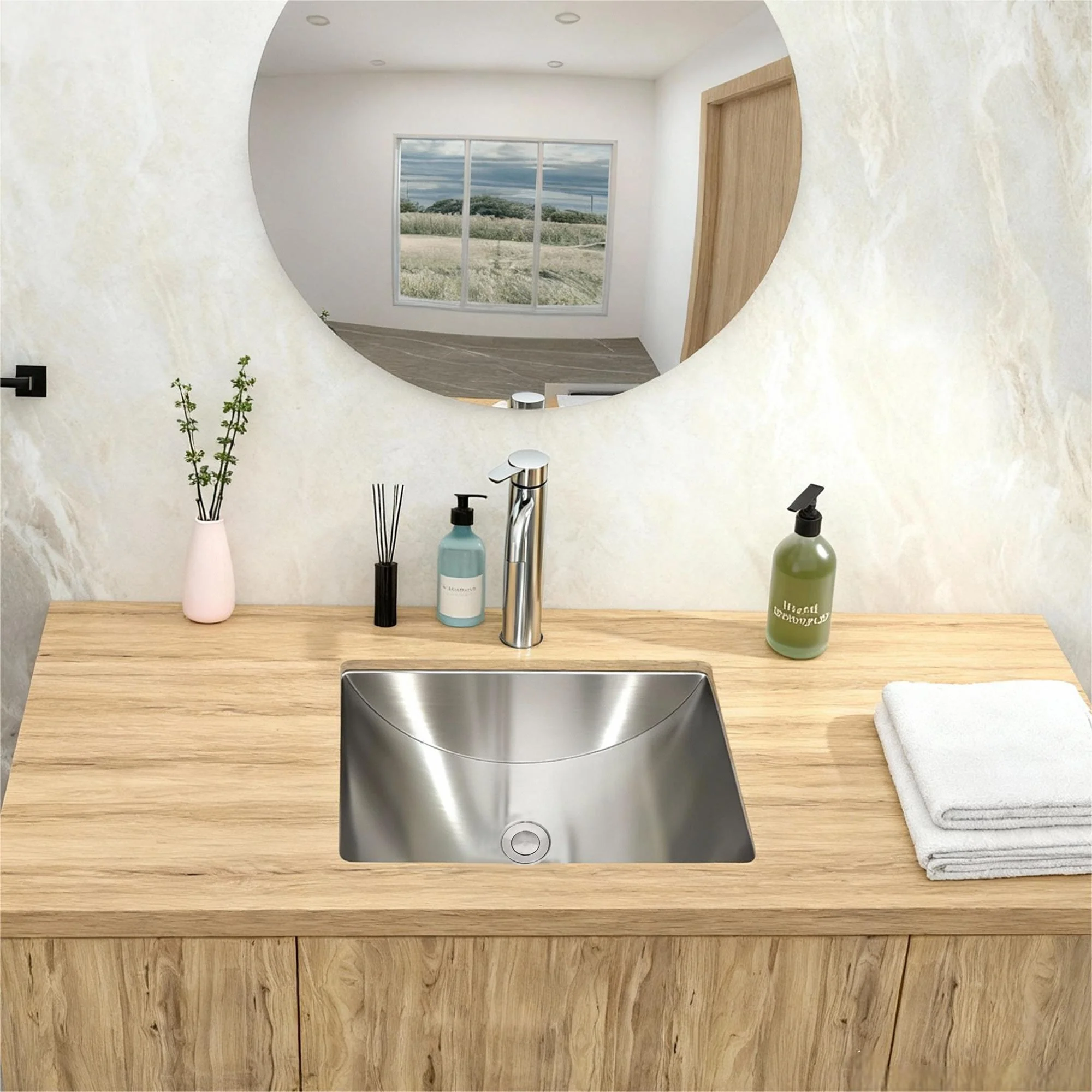 Undermount Bathroom Sink With Pop Up Drain, Durable Material, Easy Clean Nano Finish - Brushed Nickel - Image 2