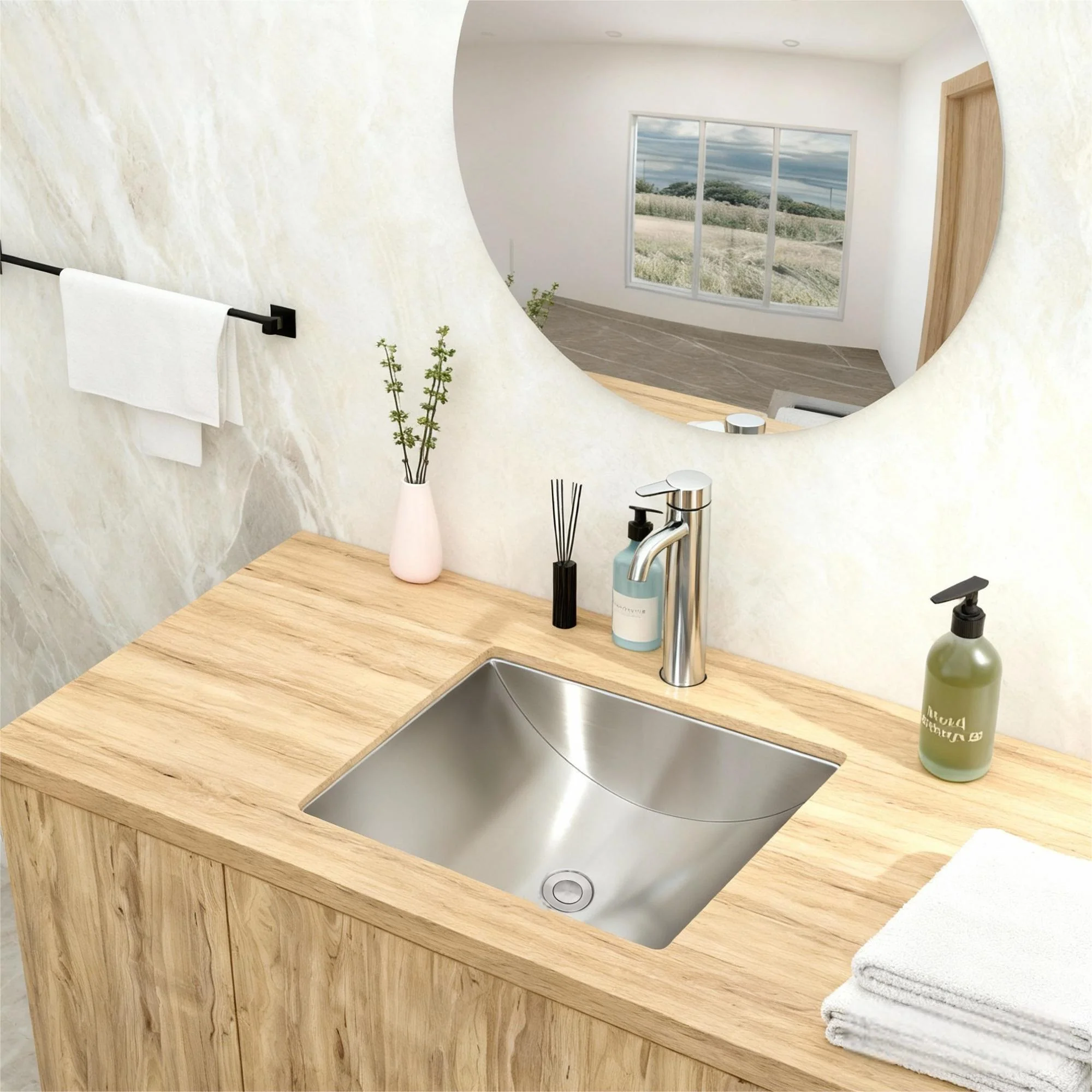 Undermount Bathroom Sink With Pop Up Drain, Durable Material, Easy Clean Nano Finish - Brushed Nickel - Image 4