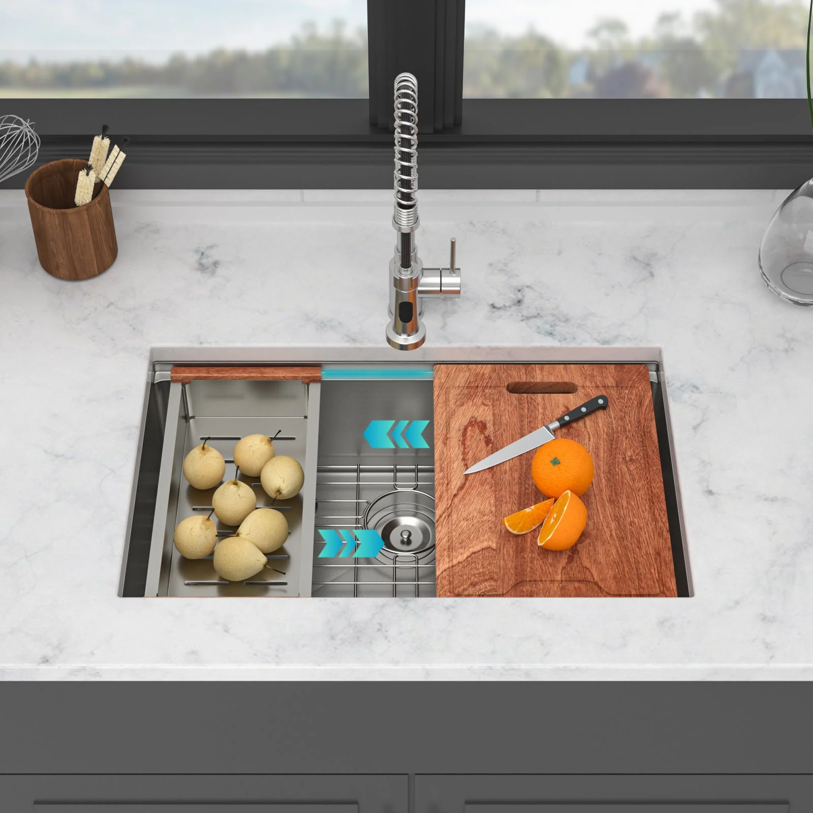 Undermount Workstation Kitchen Sink Stainless Steel Single Bowl - Image 11