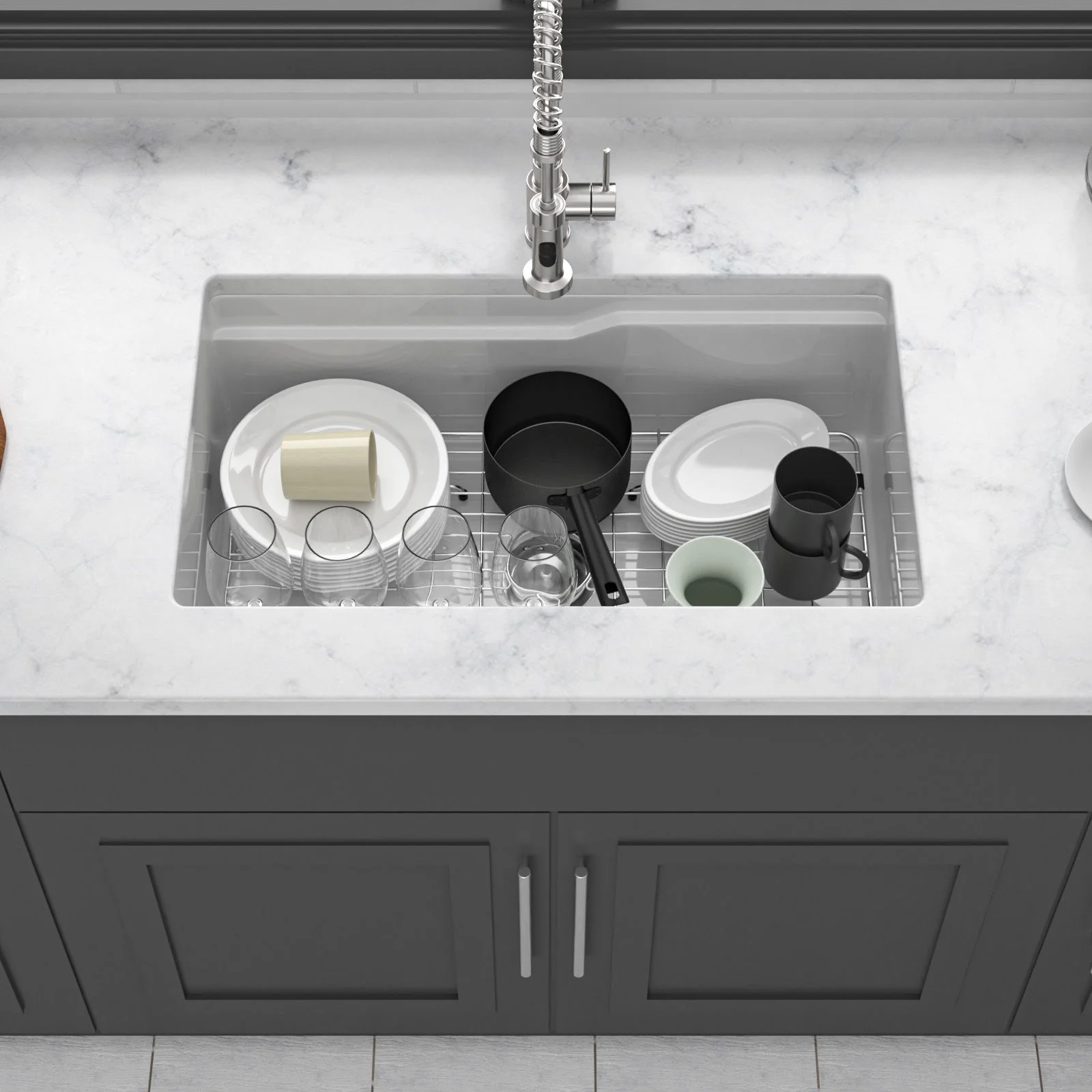 Undermount Workstation Single Bowl Porcelain Ceramic Kitchen Sink - Image 3