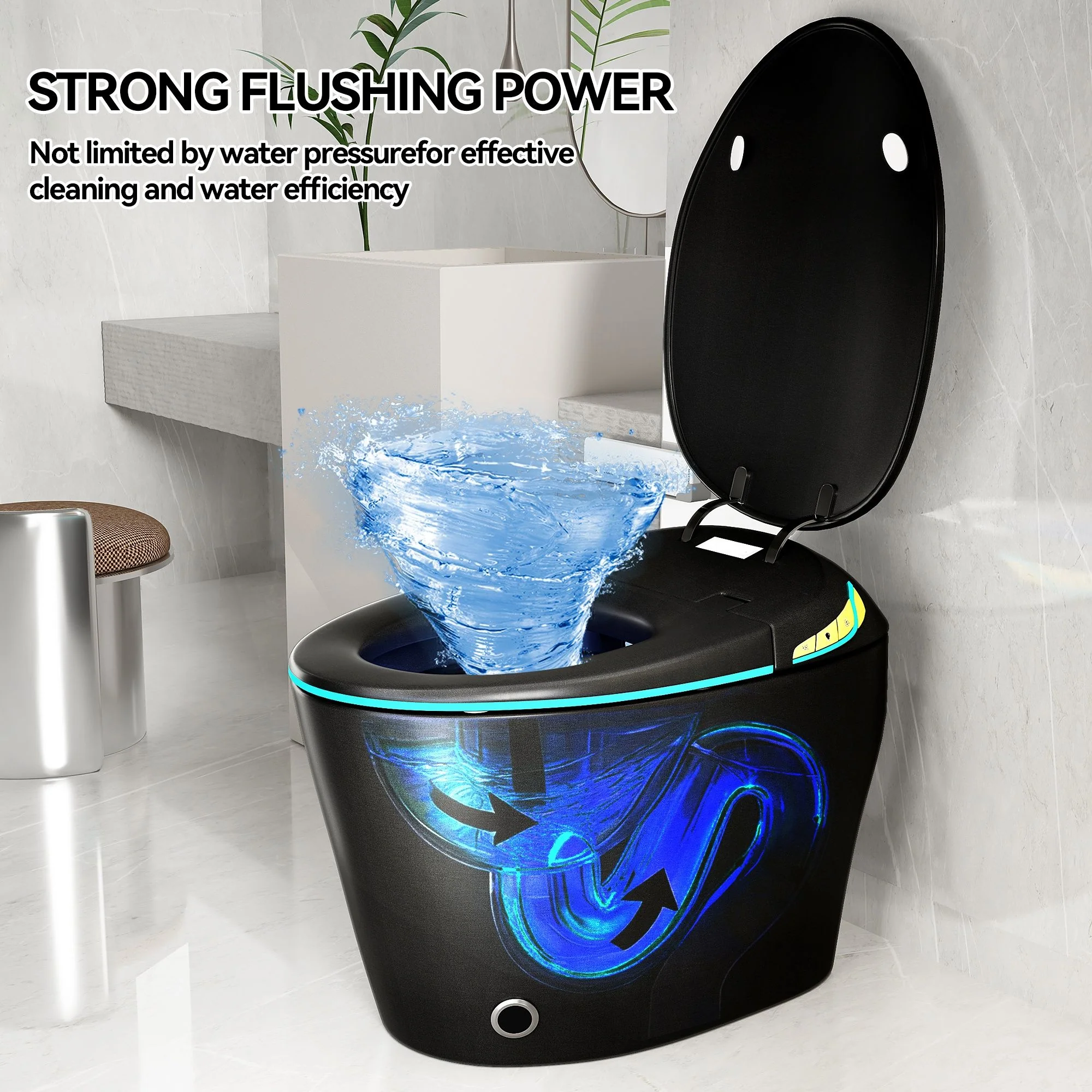 Unique Smart Toile With Built In Bidet, Auto Open / Close Seat, Foot Sensor, LED Display, Night Light, Warm Water & Dryer Ceramic - Image 16