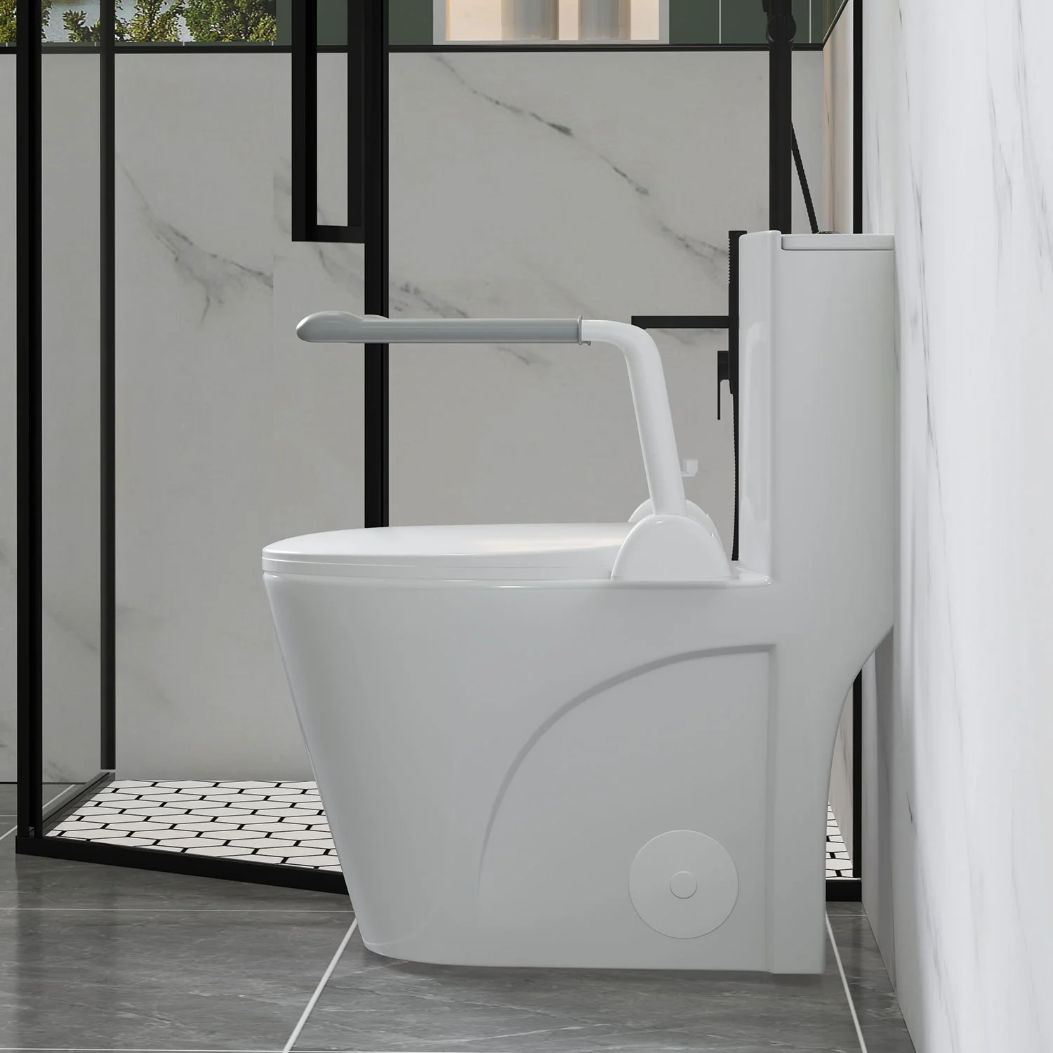 Upgraded Design Armrest, With Glossy Gw 007 1 Piece Toilet With Tornado Flush, Soft Close Seat, Dual Flush Map 1000G, Comfort Chair Seat - Gloss White - Image 9