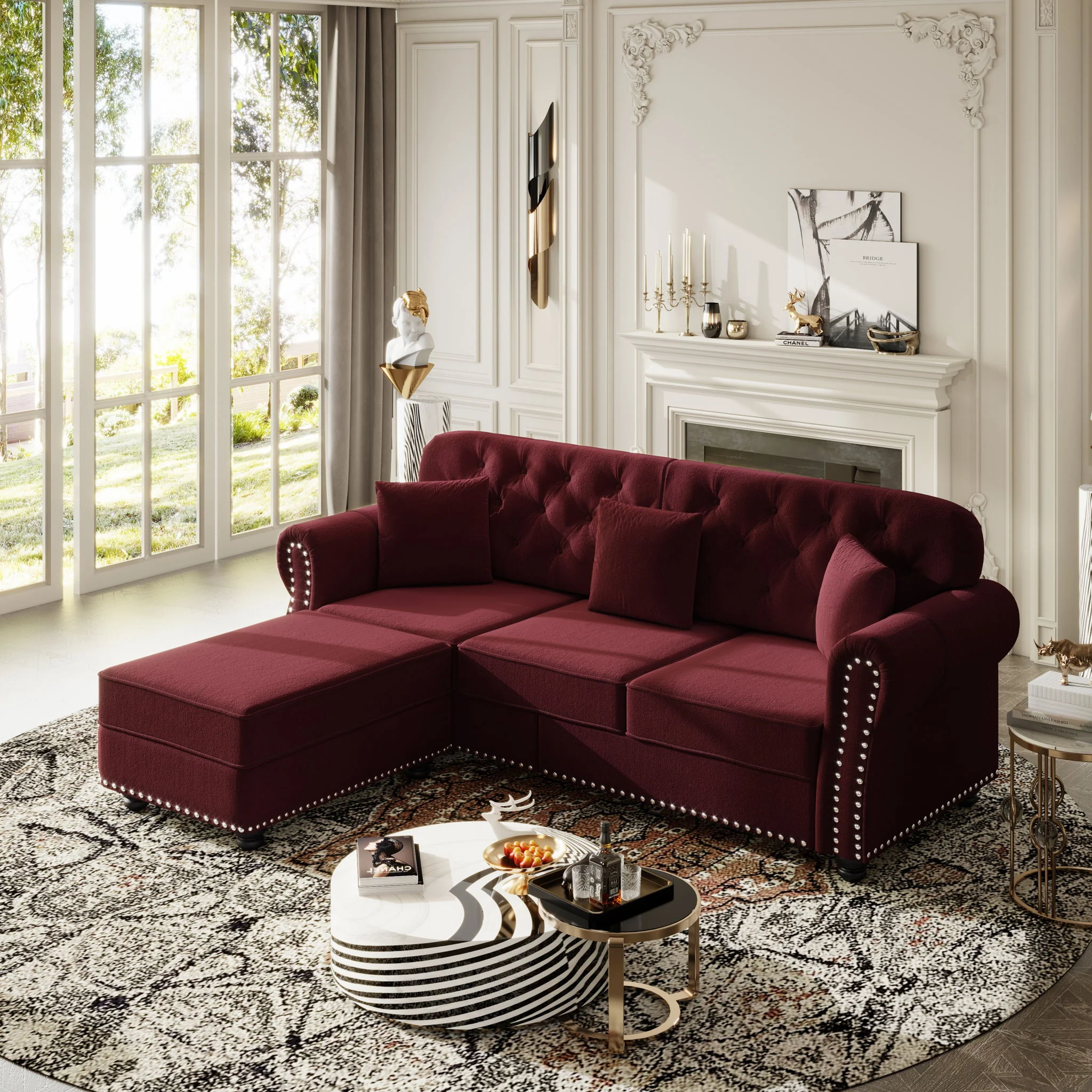 Upholstered 3 Seater Sofa Set With Ottoman - Image 22