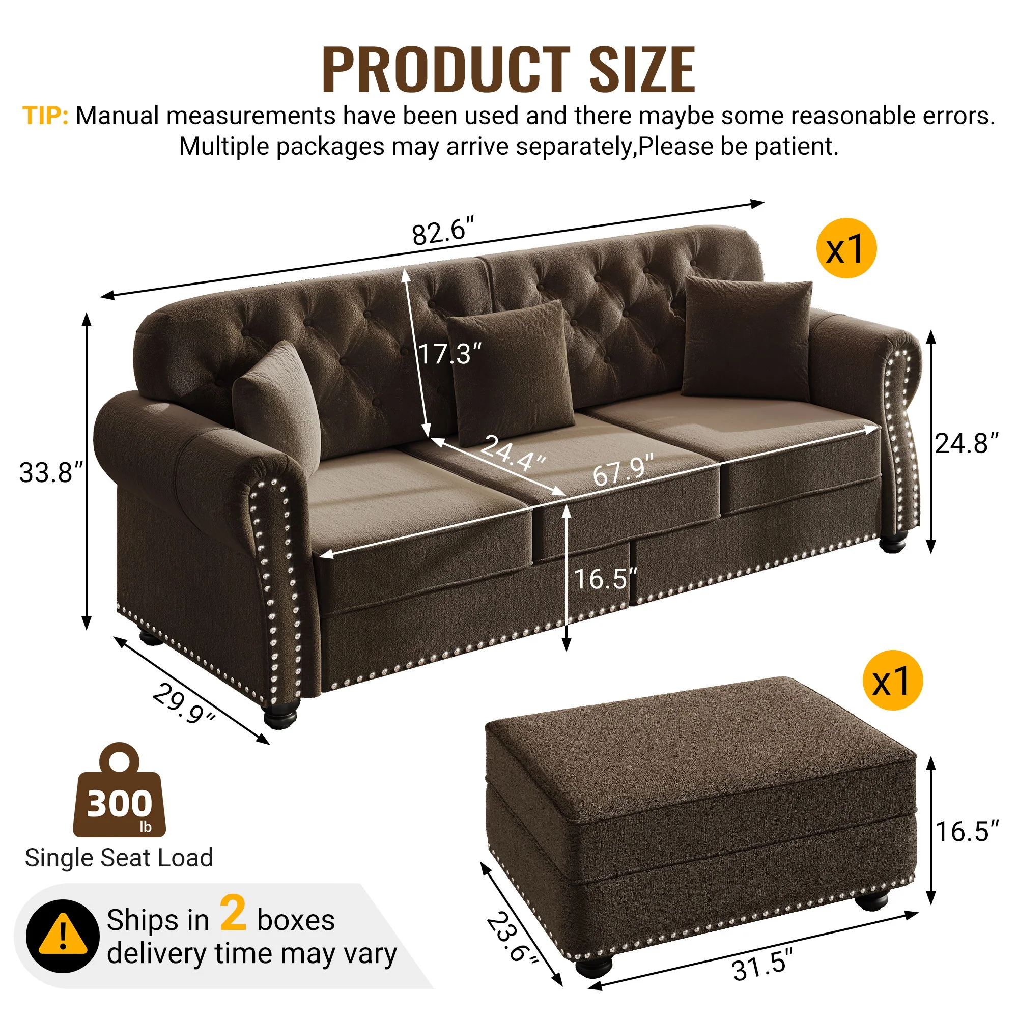 Upholstered 3 Seater Sofa Set With Ottoman - Image 23