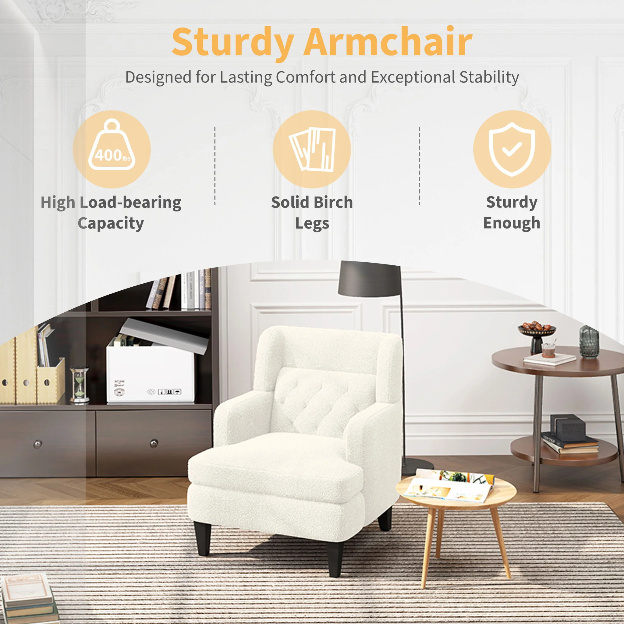Upholstered Accent Chair Tufted Armchair For Living Room And Bedroom - Image 11