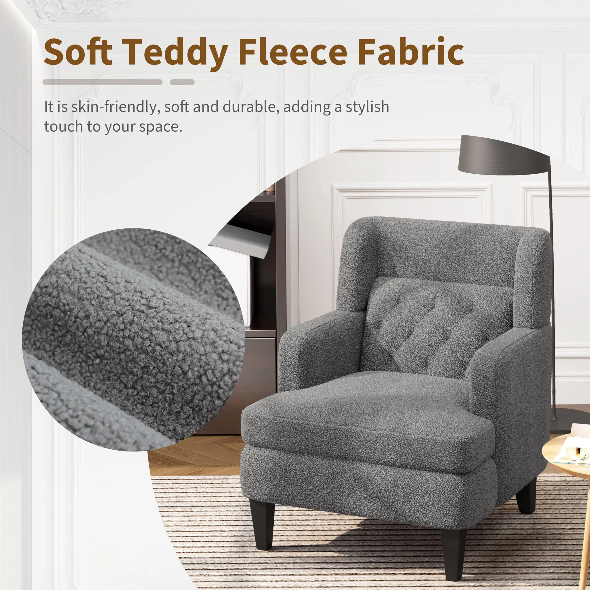 Upholstered Accent Chair Tufted Armchair For Living Room And Bedroom - Image 8