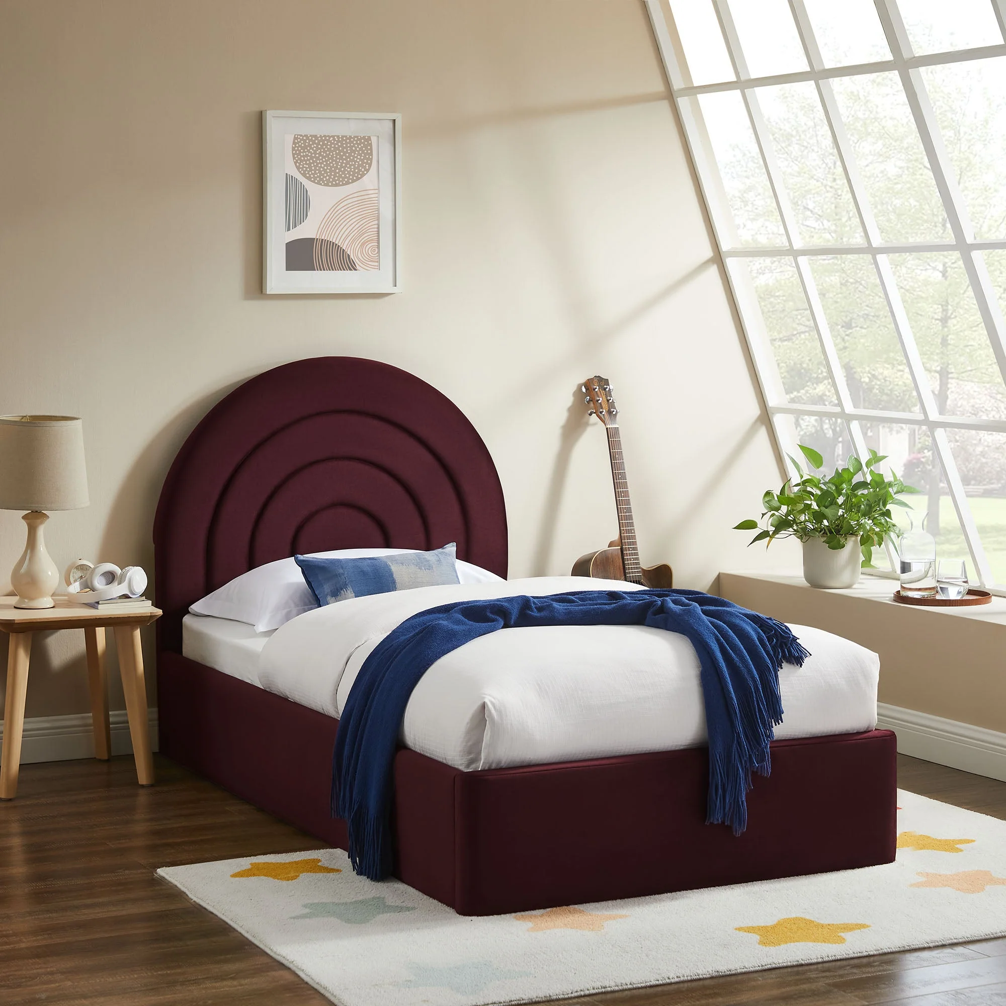 Upholstered Arched Platform Bed with Layered Headboard - Image 20