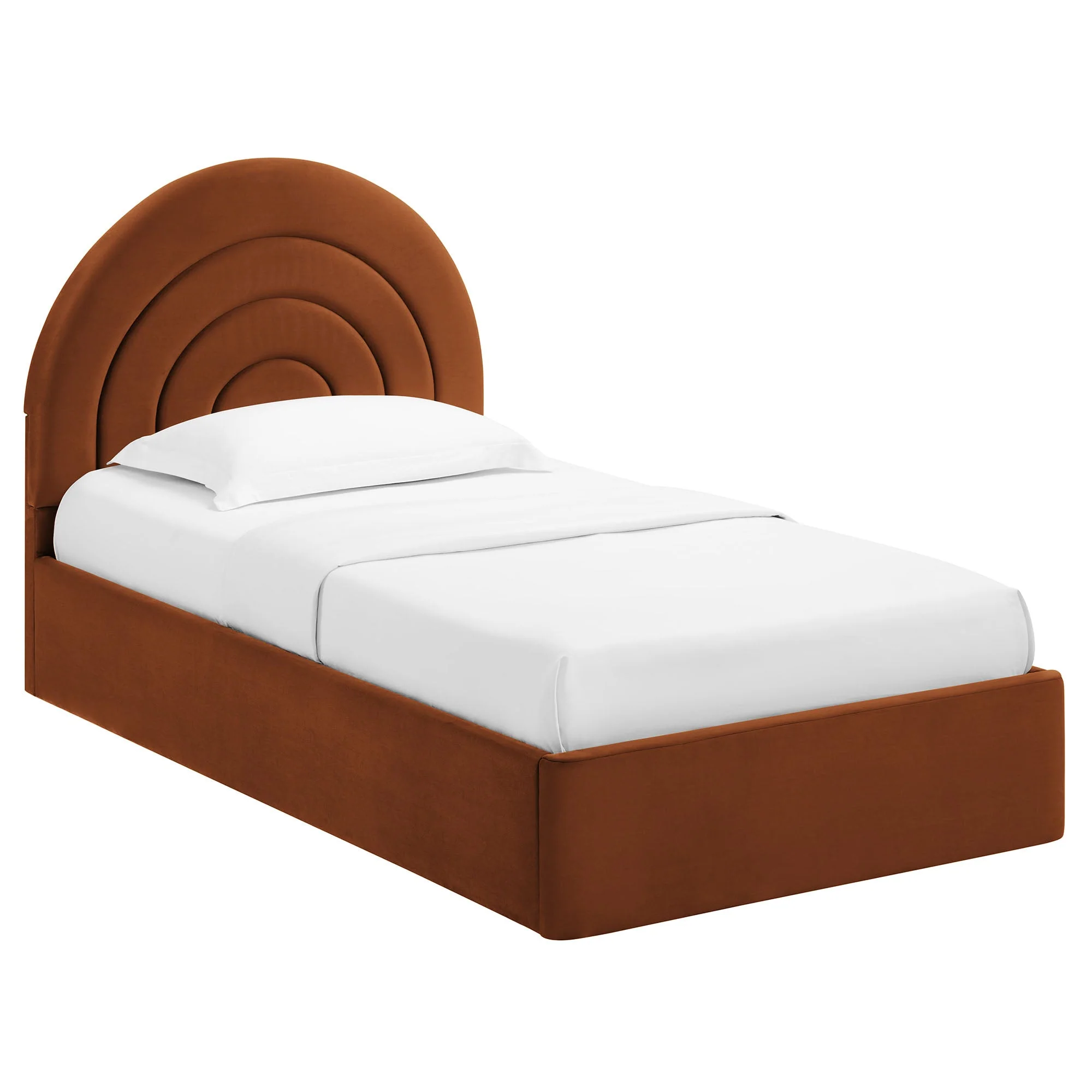 Upholstered Arched Platform Bed with Layered Headboard - Image 21