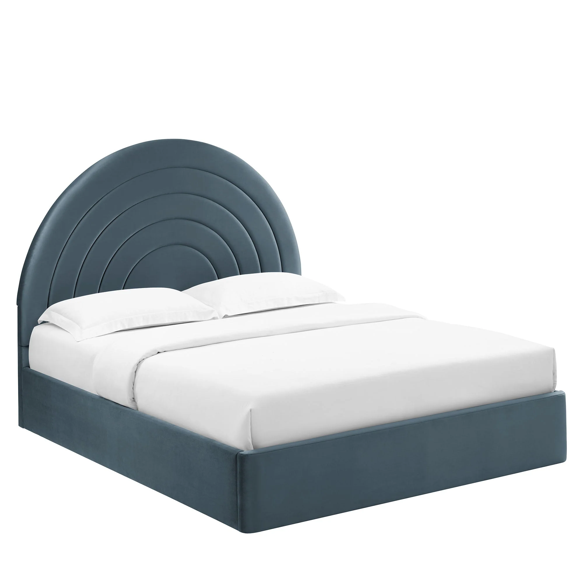 Upholstered Arched Platform Bed with Layered Headboard - Image 36