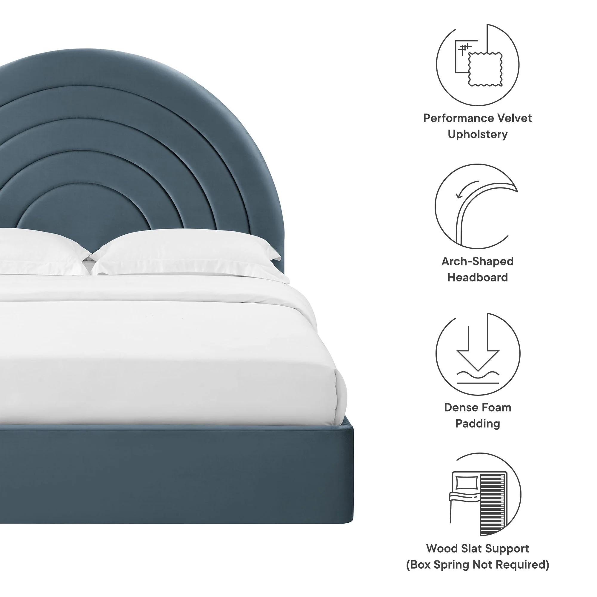 Upholstered Arched Platform Bed with Layered Headboard - Image 62
