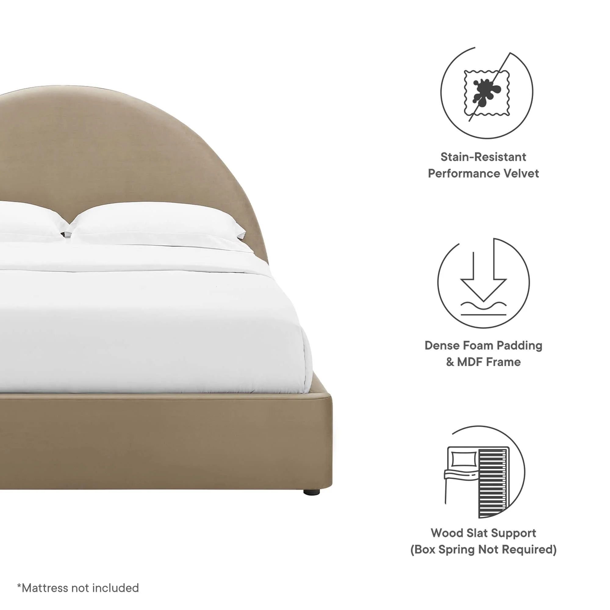 Upholstered Arched Platform Bed with Performance Velvet - Image 12