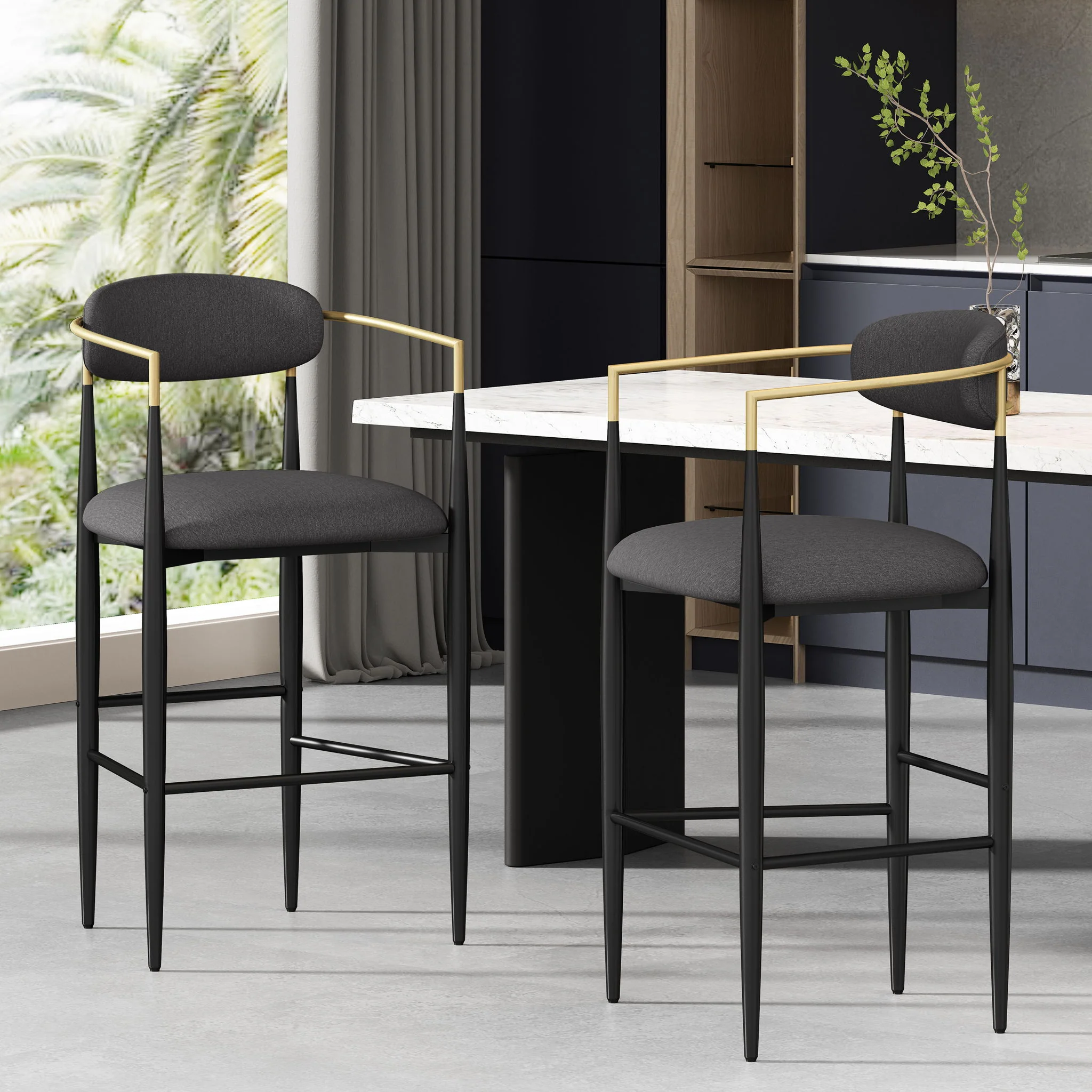 Upholstered Bar Stools With Backs For Kitchen Island (Set of 2) - Image 14