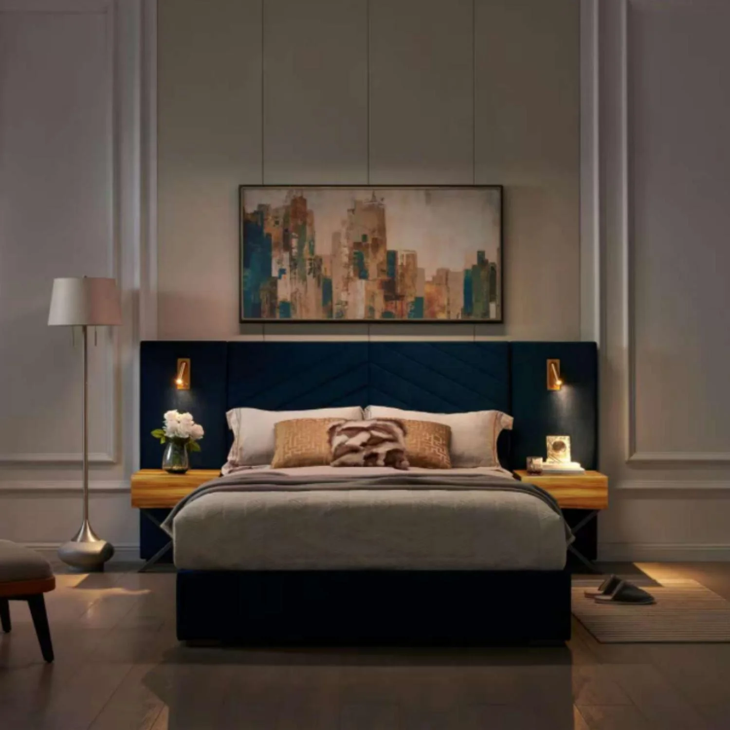 Upholstered Bed Frame With Vertical Channel Tufted Wingback Headboard - Image 3