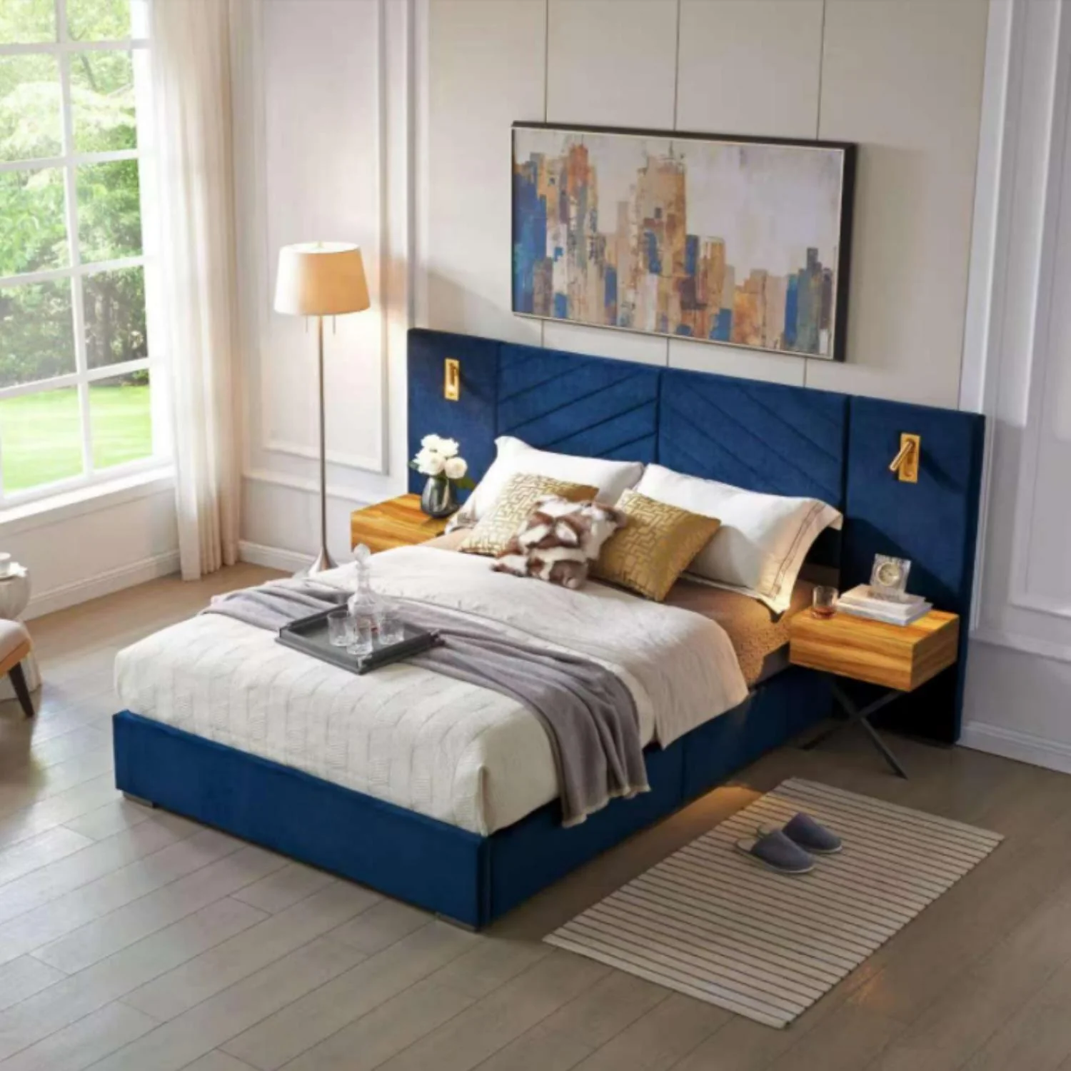 Upholstered Bed Frame With Vertical Channel Tufted Wingback Headboard - Image 5