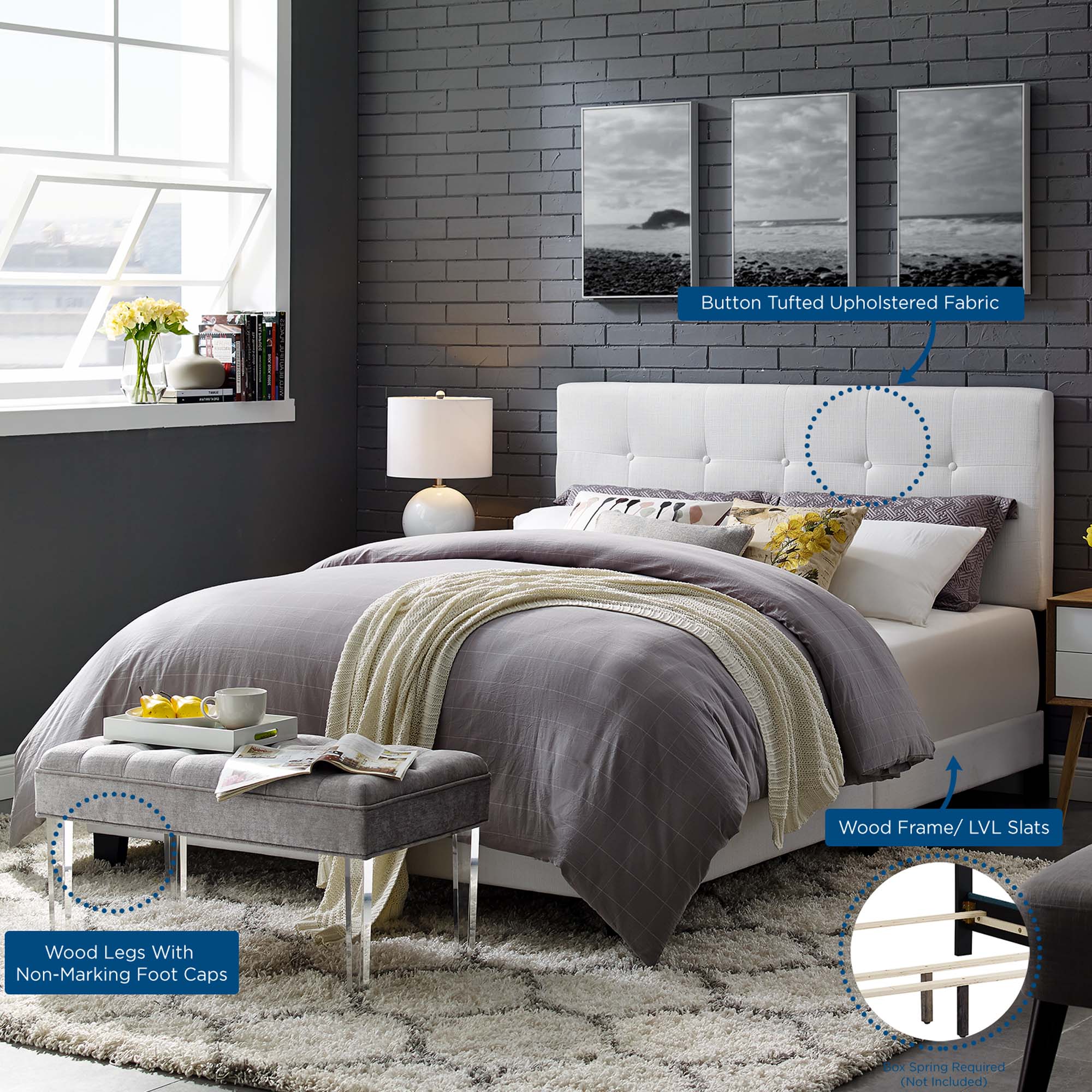 Upholstered Bed with Button Tufted Headboard - Image 23