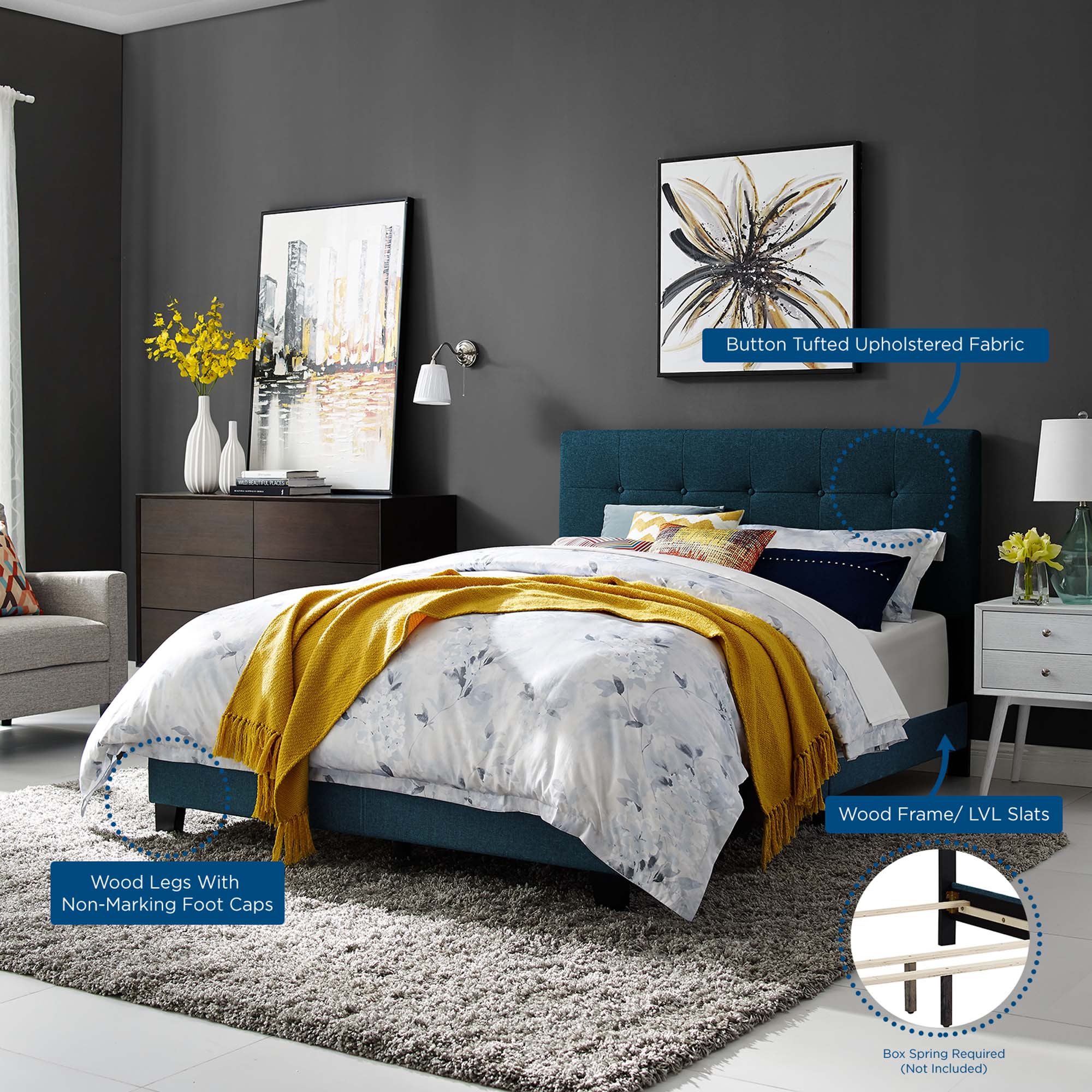 Upholstered Bed with Button Tufted Headboard - Image 8