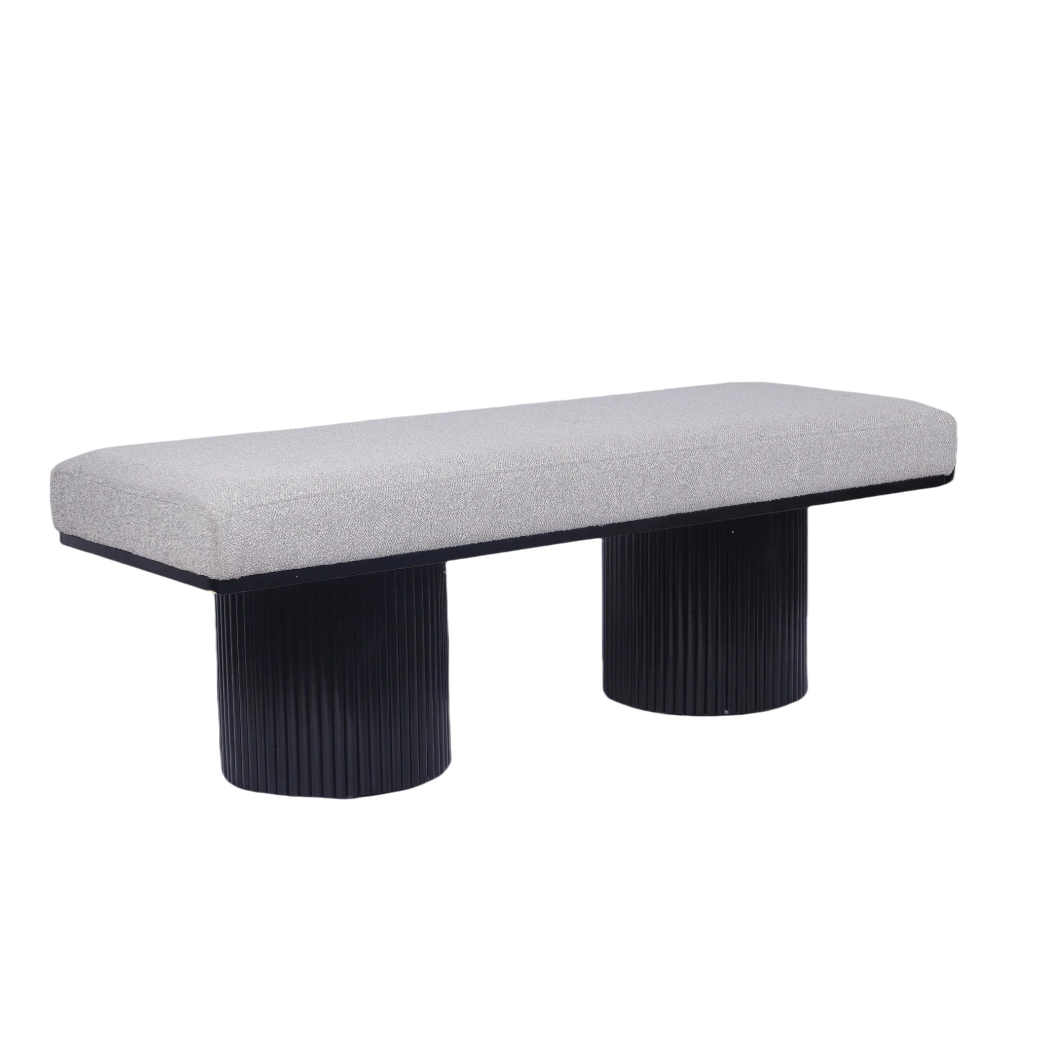Upholstered Bench With Black Chunky Legs Boucle Contemporary Style Bed-End Bench For Bedroom Living Room - Light Gray - Image 4